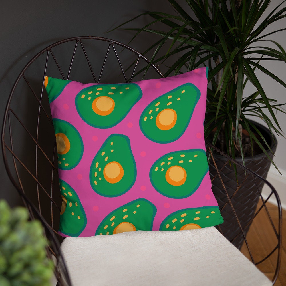 Avocado with Hot Pink Throw Pillow 18x18 patio throw pillow with inse Manoa Designs