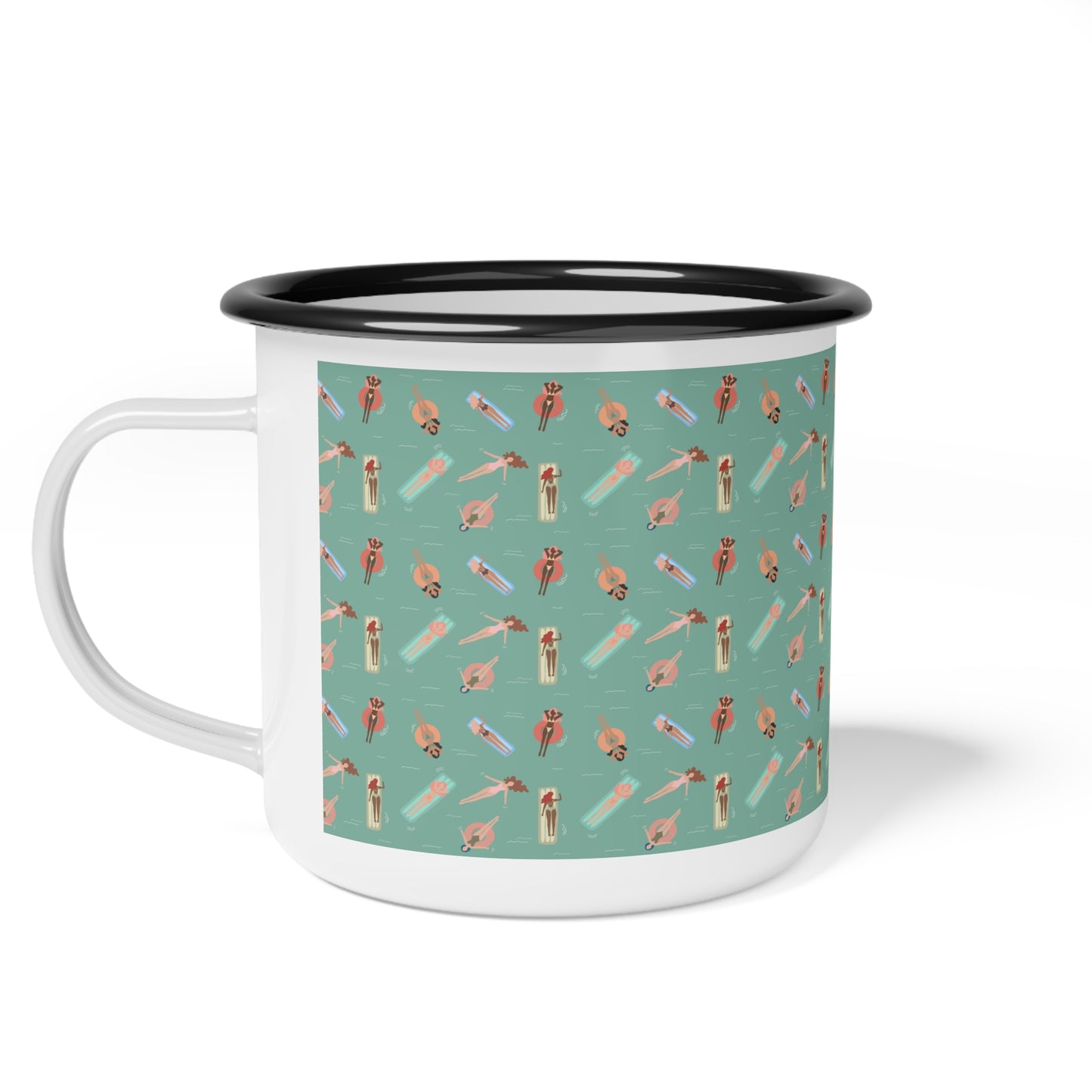 Enamel Coffee Mug, Camp Cup Surf Mug, Girls Surfing 12 oz Coffee Mug, camping mug, mockup kids mug, christmas mug