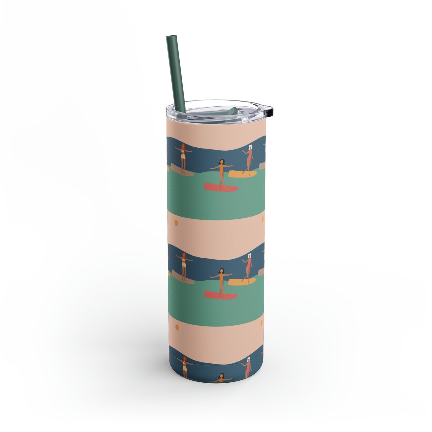 Tumbler 20 0z surf girls design,  Skinny Matte Tumbler, 20oz coffee tumbler, hot or cold drink ware, travel drink ware tumbler