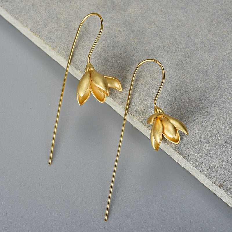 Female Magnolia Flower Sterling Silver Earrings