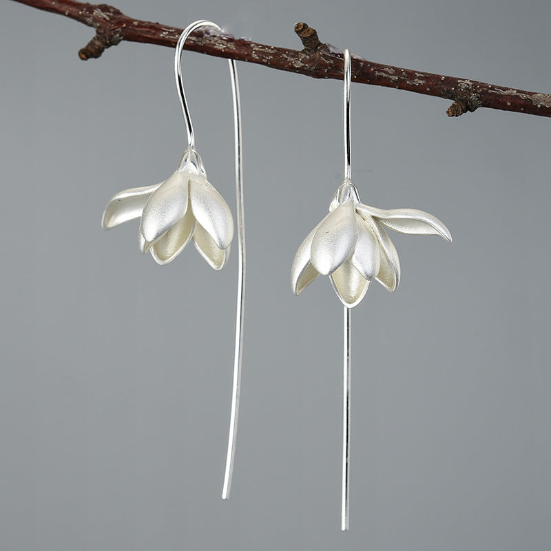 Female Magnolia Flower Sterling Silver Earrings