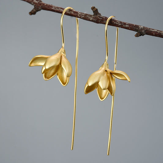 Female Magnolia Flower Sterling Silver Earrings