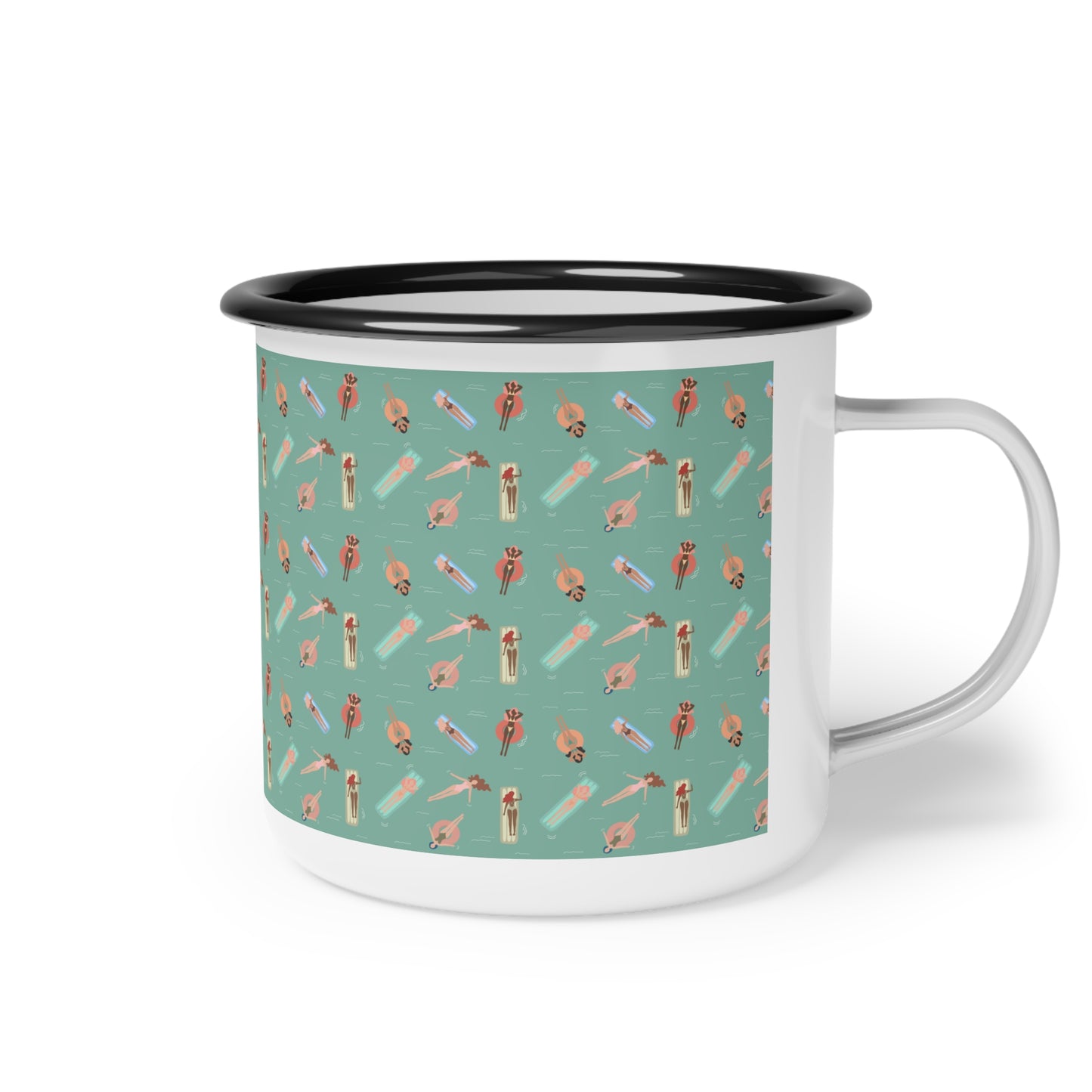 Enamel Coffee Mug, Camp Cup Surf Mug, Girls Surfing 12 oz Coffee Mug, camping mug, mockup kids mug, christmas mug