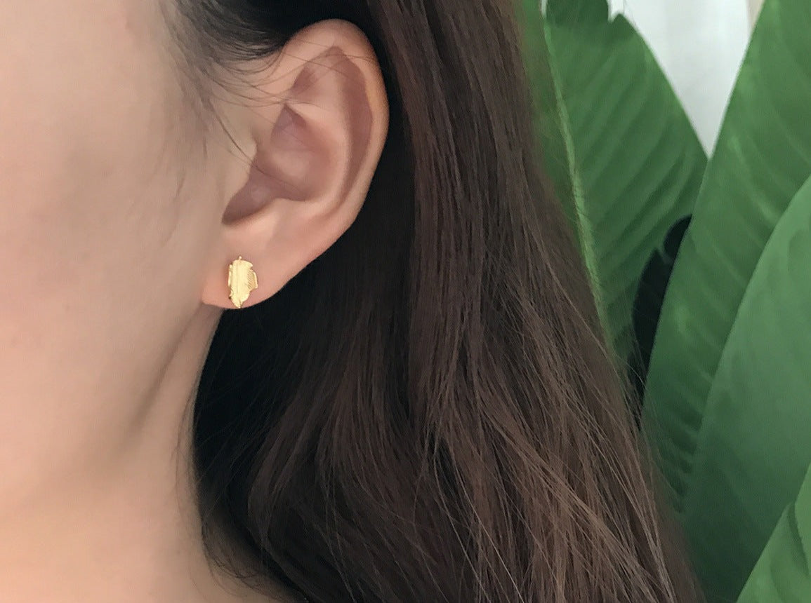 Palm Leaf Silver Carved Earring, Gold Leaf Earstud S925, Monstera Leaf Earstud, Banana Leaf Earrings