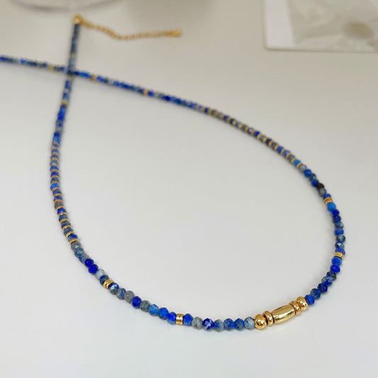 Vintage Lapis Lazuli Color Beaded Necklace For Women