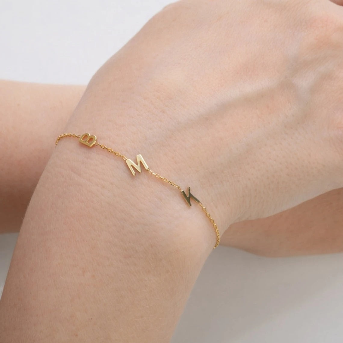 Gold Personalized  Letter Name Bracelet, Personalized Jewelry- Gold and Silver