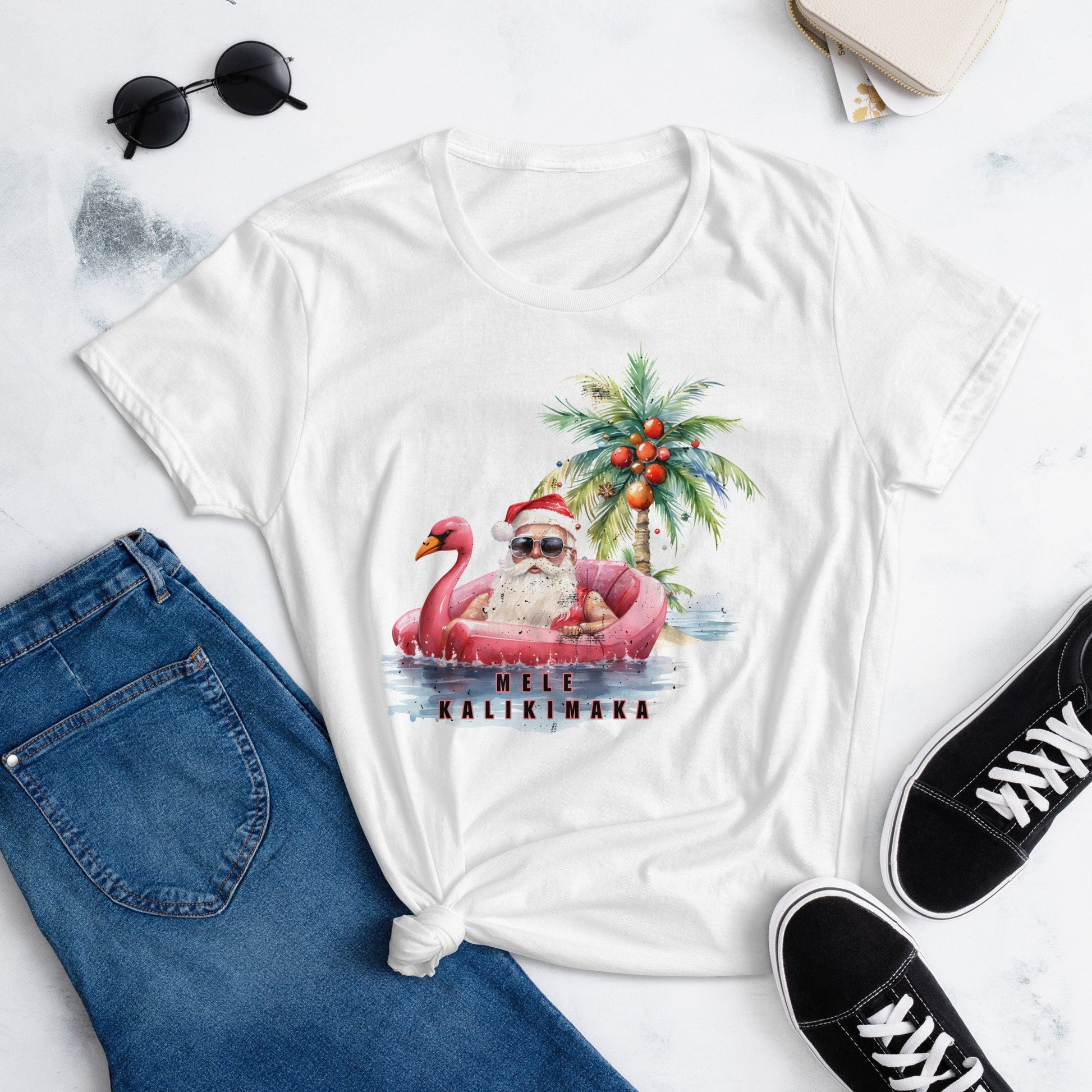 Mele Kalikimaka Flamingo TShirt, Santa TShirt funny Christmas TShirt, Deck the Palms tshirt