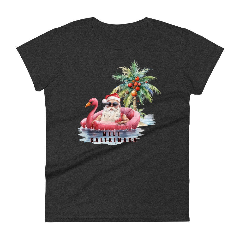 Mele Kalikimaka Flamingo TShirt, Santa TShirt funny Christmas TShirt, Deck the Palms tshirt