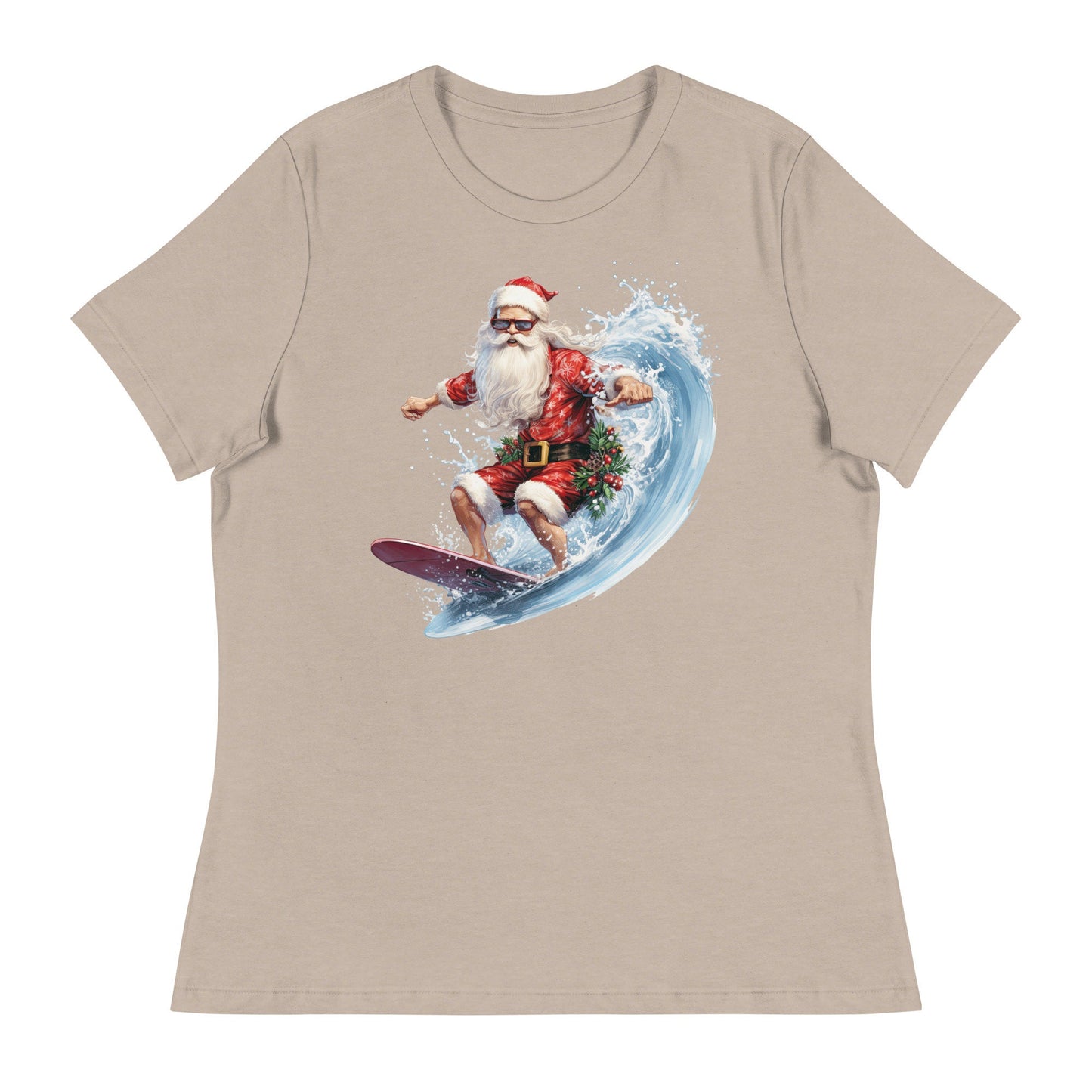 Santa surfing Women&#39;s Relaxed T-Shirt, comfy tshirt design funny christmas shirt