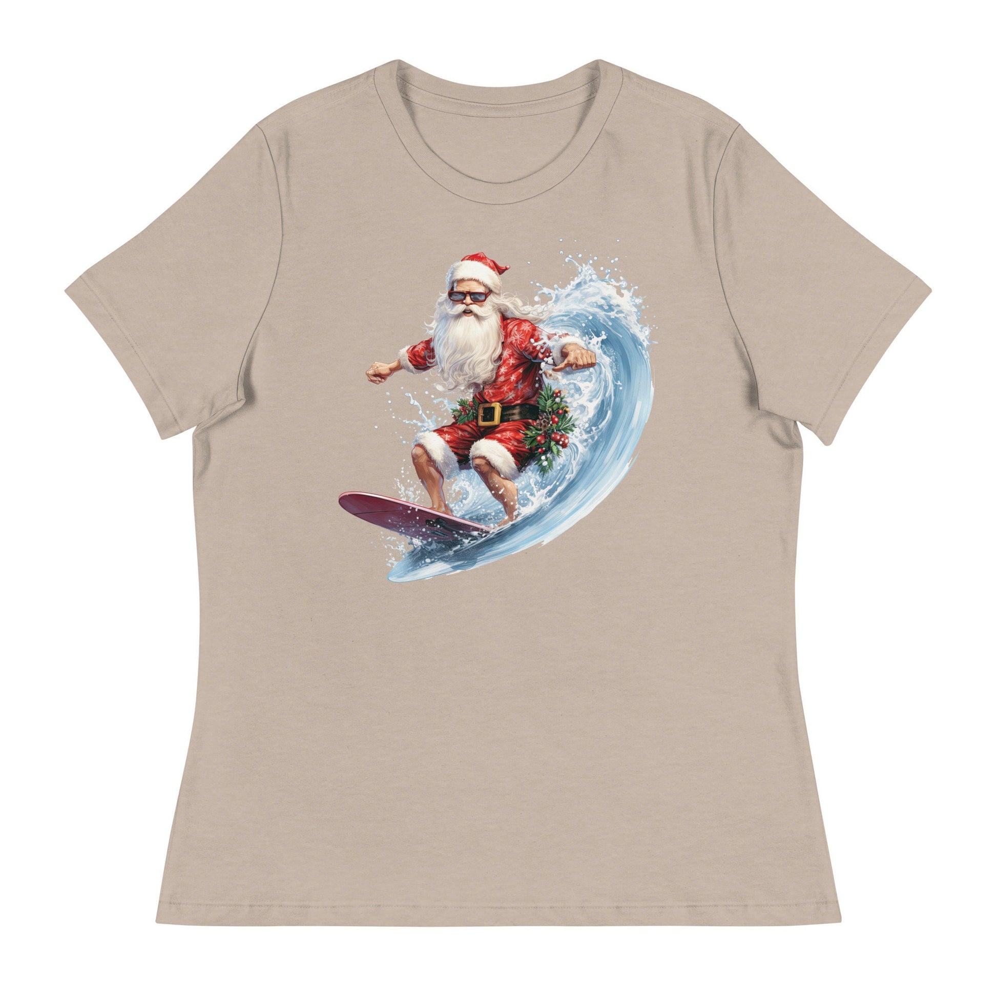 Santa surfing Women&#39;s Relaxed T-Shirt, comfy tshirt design funny christmas shirt