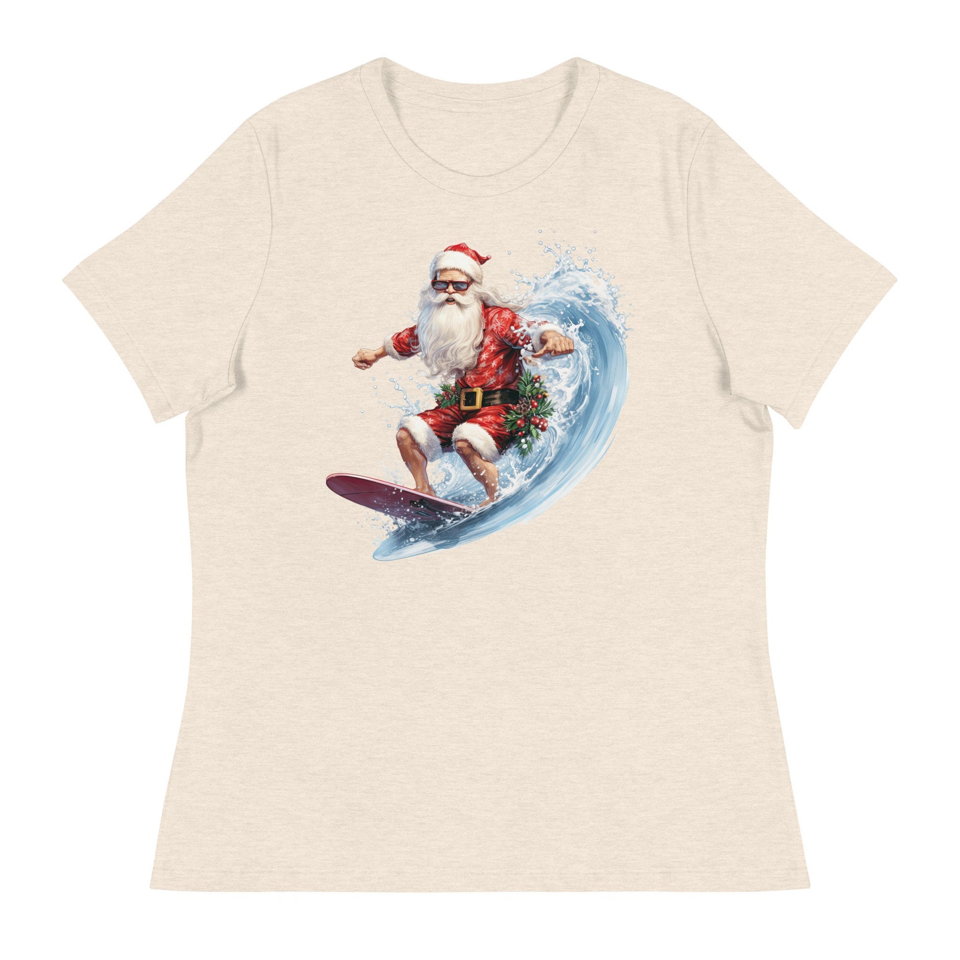 Santa surfing Women&#39;s Relaxed T-Shirt, comfy tshirt design funny christmas shirt