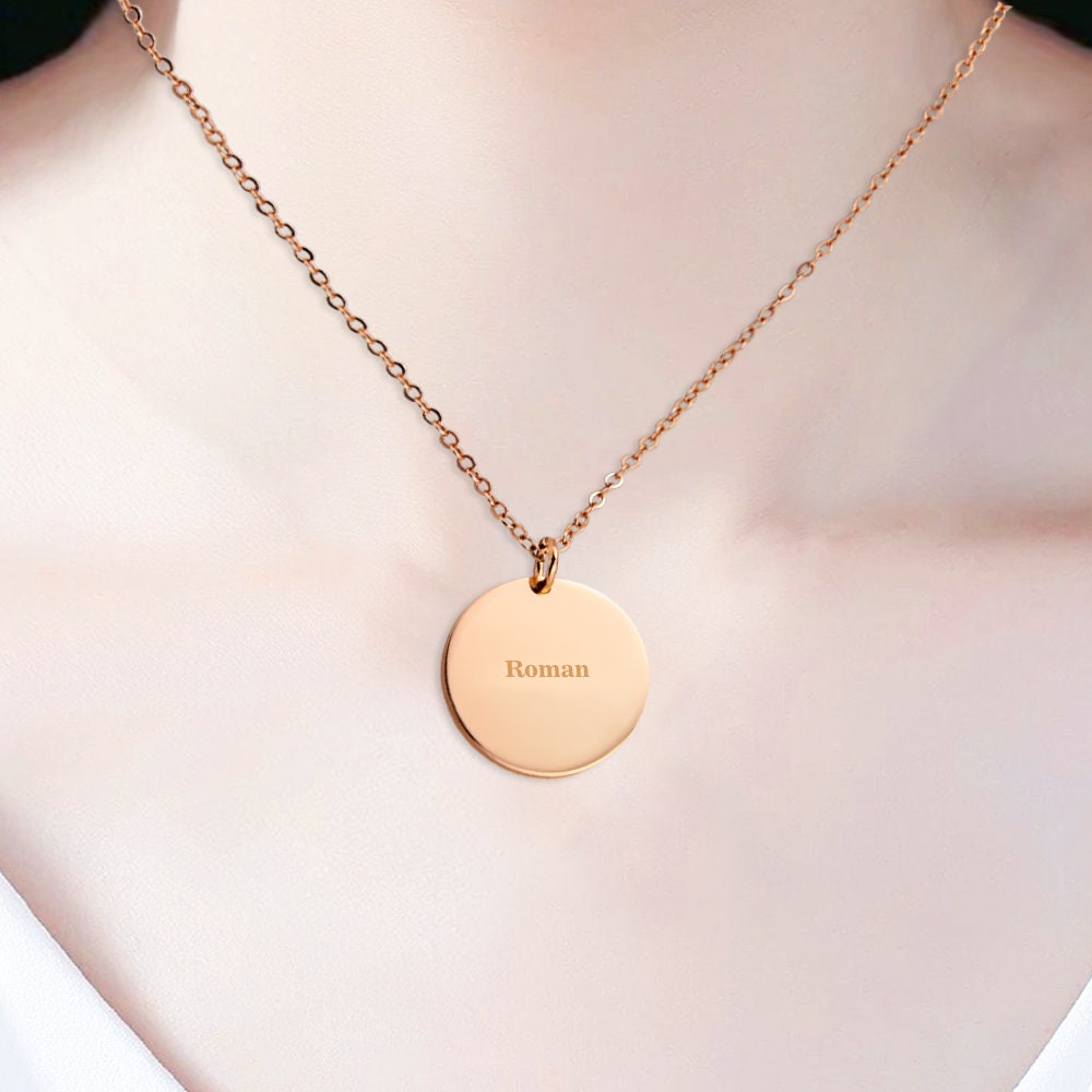 Silver Rose Gold Jewelry Engraved, personalized Gold 925 Sterling Silver Pendant Necklace, Trendy Circle Pendent with Personalized feature