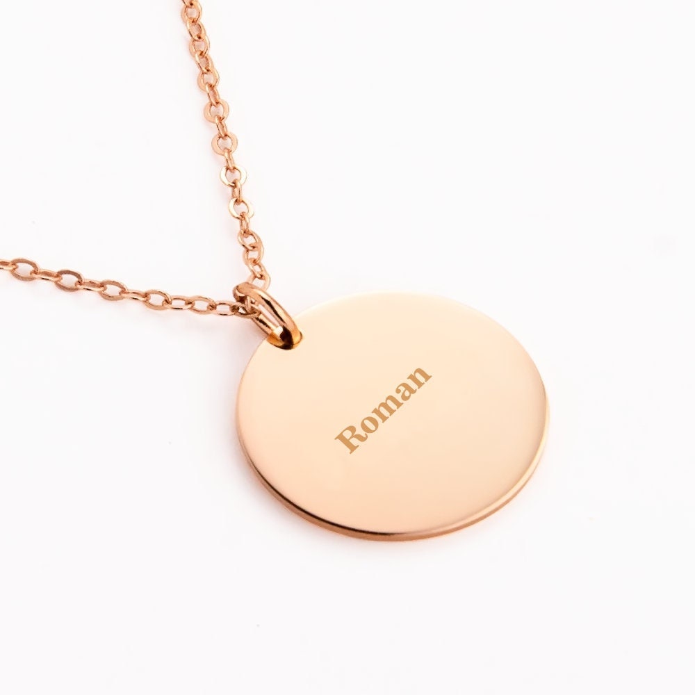 Silver Rose Gold Jewelry Engraved, personalized Gold 925 Sterling Silver Pendant Necklace, Trendy Circle Pendent with Personalized feature