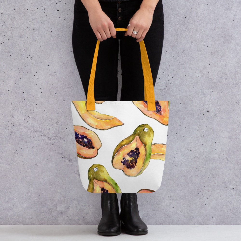 Papaya Tote bag, Tropical Fruit Grocery bag, Fun Eco-friendly Tote Bag, Hawaiian Fruits Tote Bag