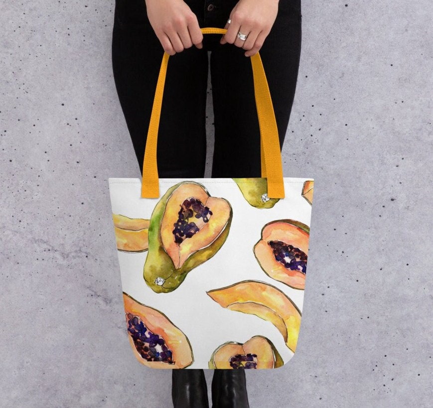 Tote Bag Papaya, Tropical Fruit Grocery bag, Fun Eco-friendly Tote Bag, Hawaiian Fruits Tote Bag, sweet papaya large bag, tropical beach bag