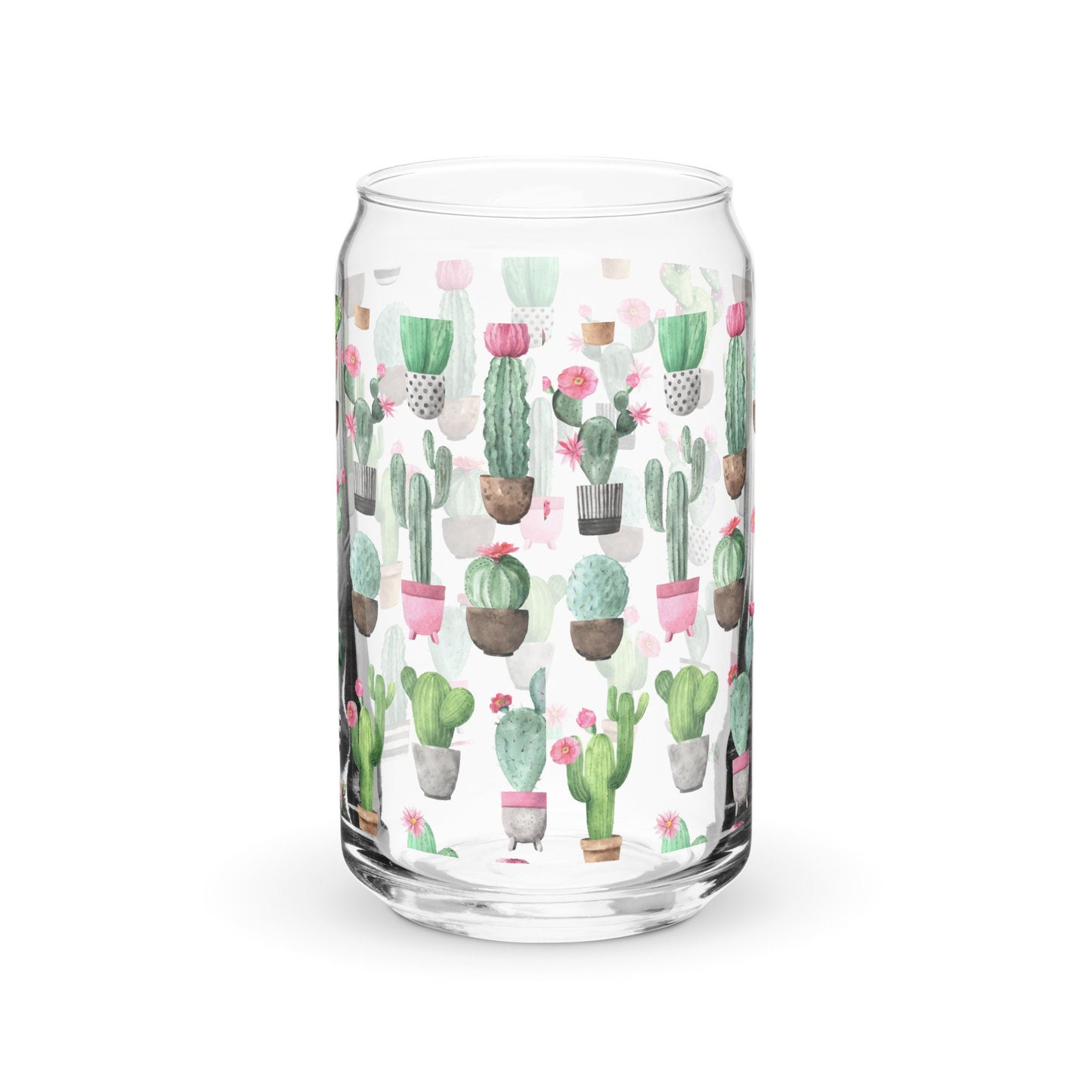 Cactus Can-shaped glass, 16 oz glass tumbler boho style, succulent tumbler glass