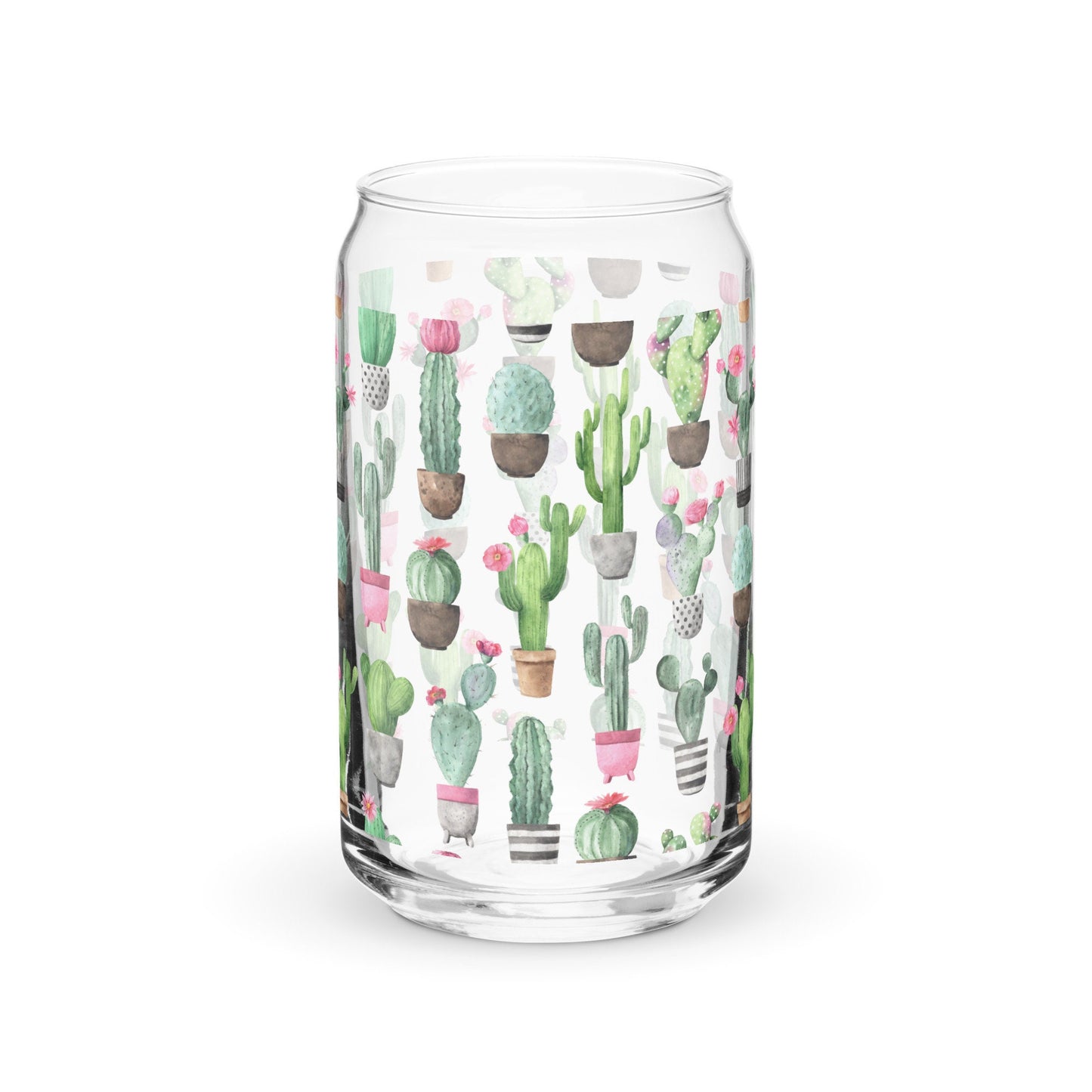 Cactus Can-shaped glass, 16 oz glass tumbler boho style, succulent tumbler glass