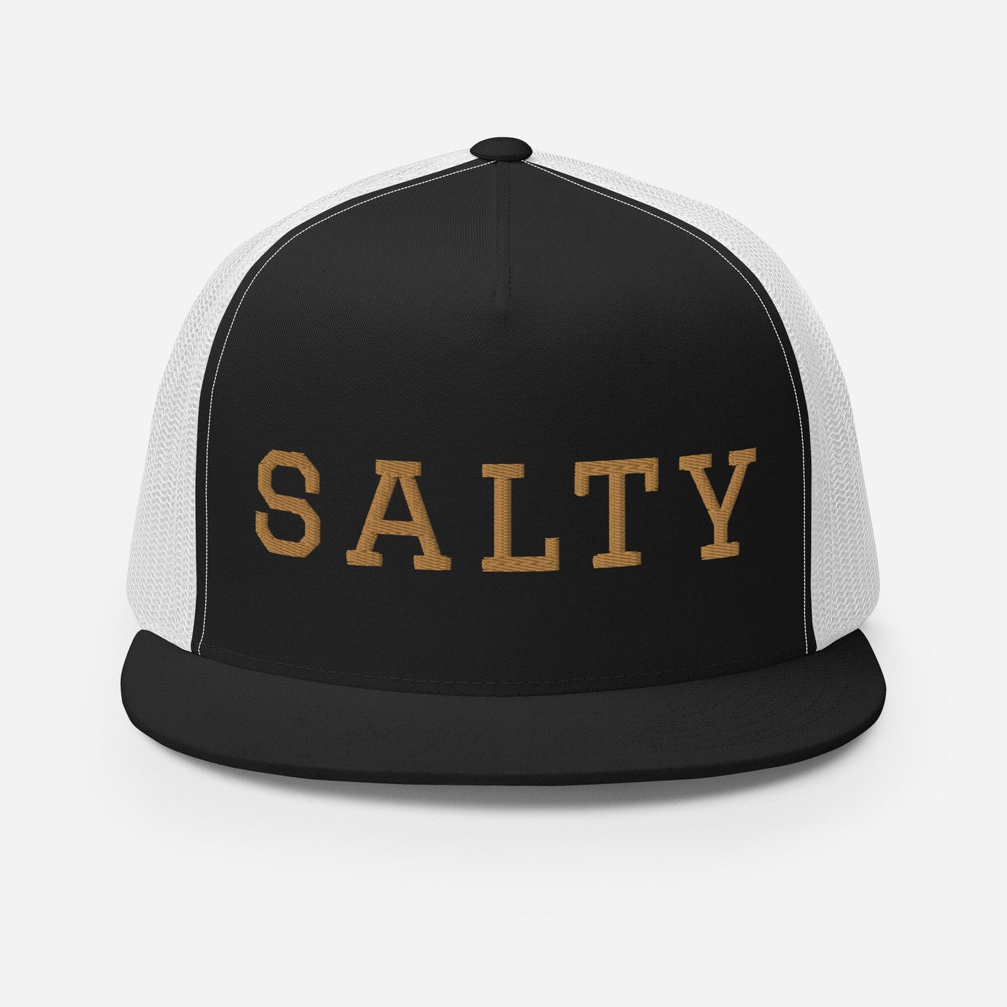 Trucker Cap Salty, Trucker Hat Salty Ocean Vibes, Snapback closure hat with gold letters, multiple colors trucker hat