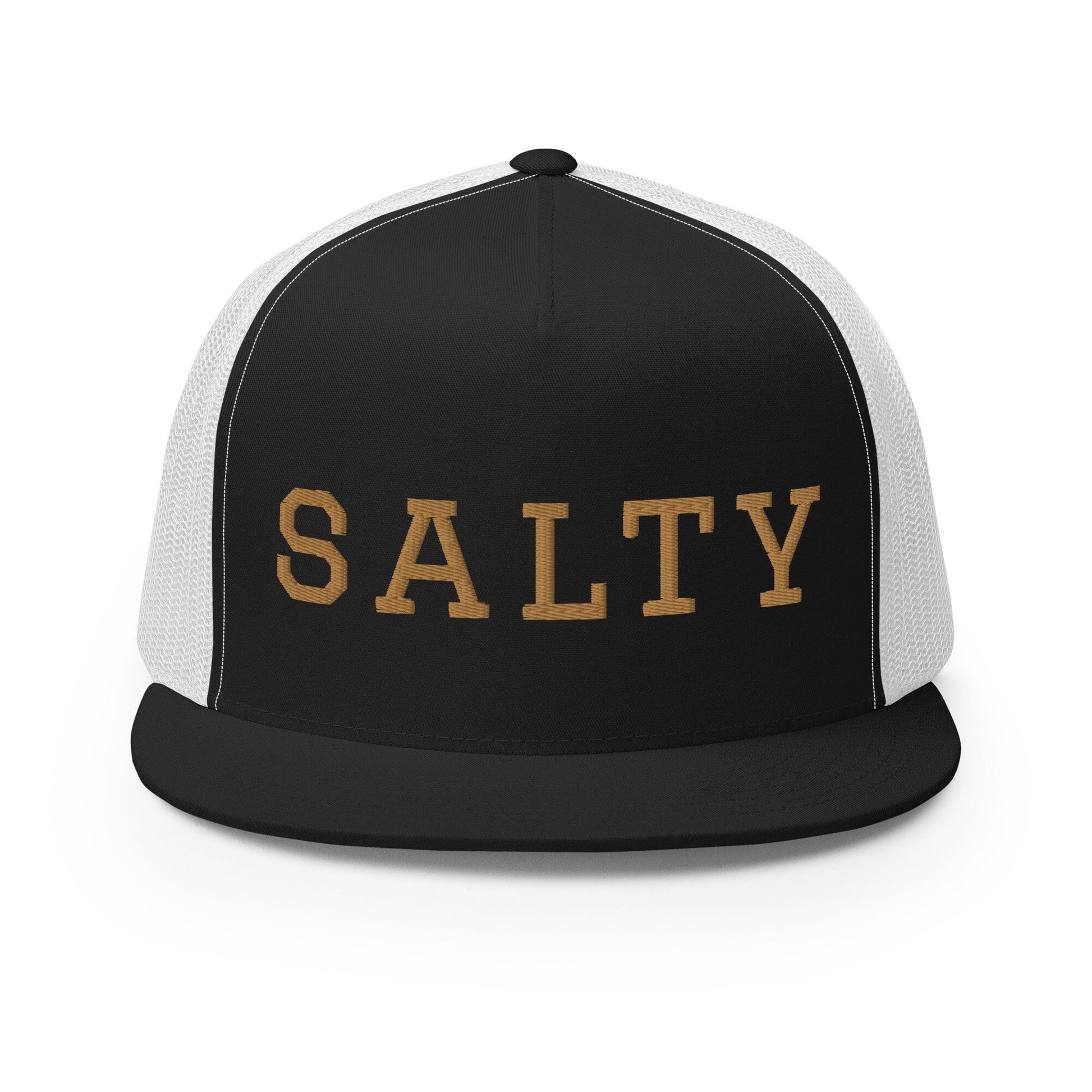 Trucker Cap Salty, Trucker Hat Salty Ocean Vibes, Snapback closure hat with gold letters, multiple colors trucker hat