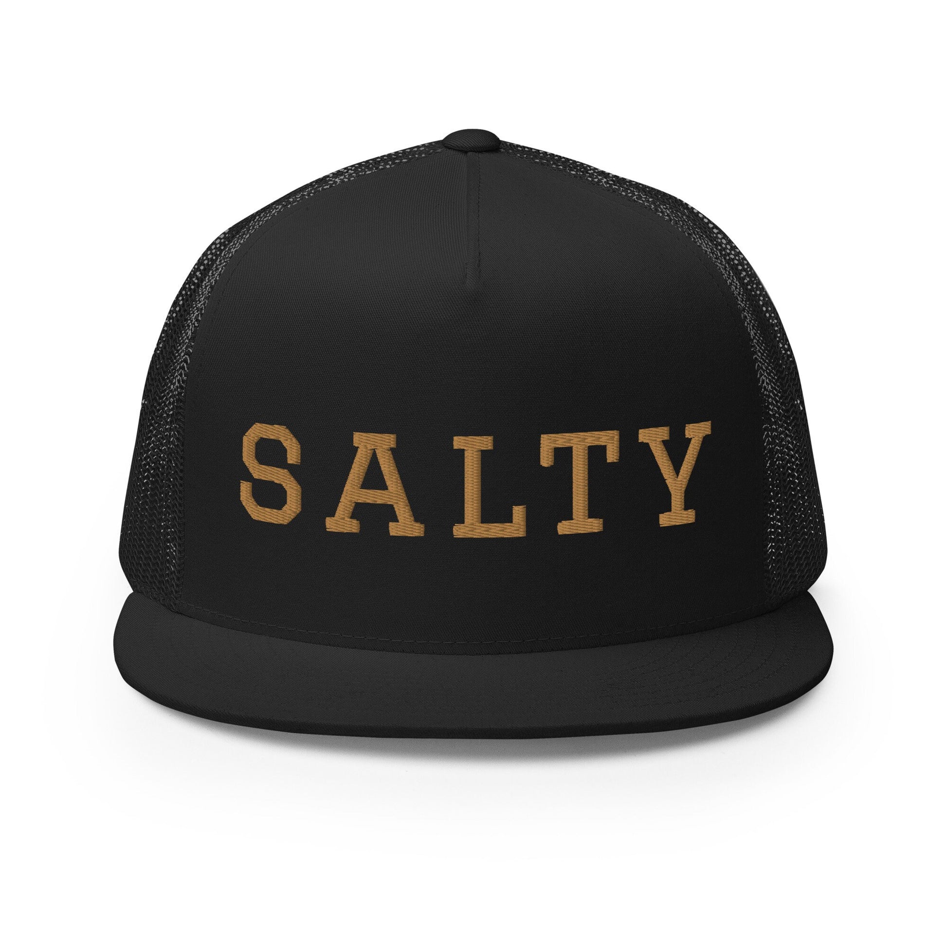 Trucker Cap Salty, Trucker Hat Salty Ocean Vibes, Snapback closure hat with gold letters, multiple colors trucker hat