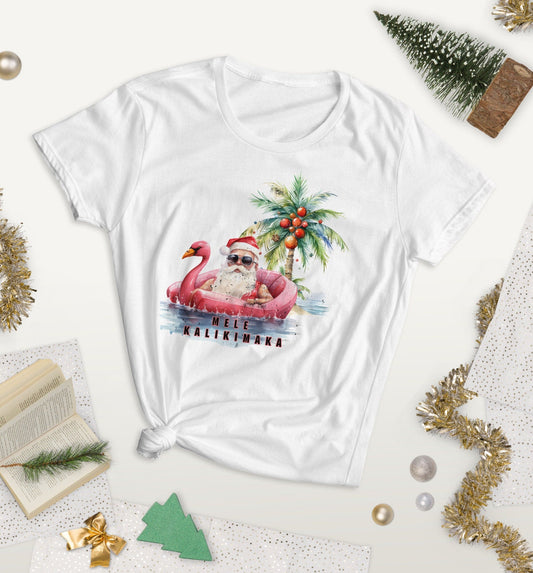 Mele Kalikimaka Flamingo TShirt, Santa TShirt funny Christmas TShirt, Deck the Palms tshirt