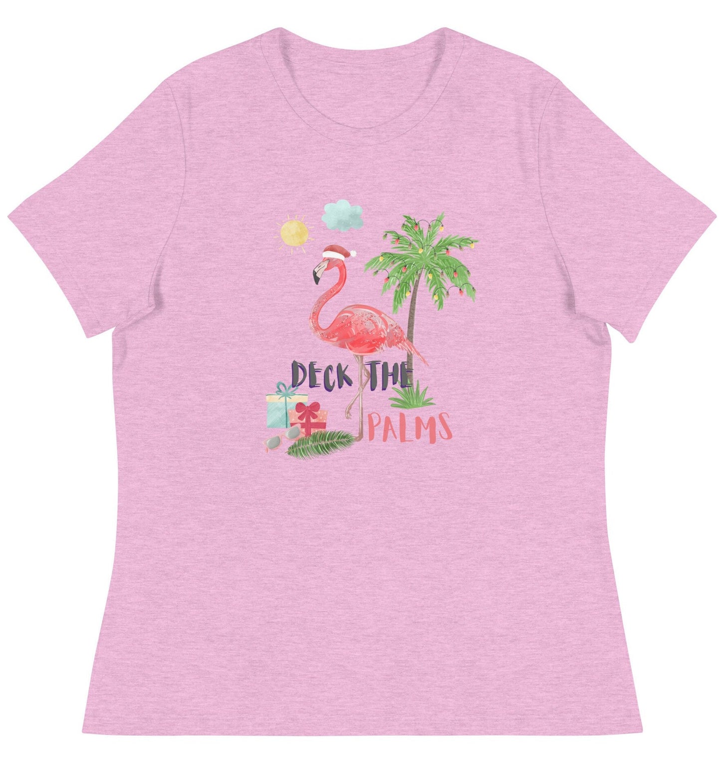 Deck the Palms Christmas TShirt, Flamingo Santa Shirt, Coastal Christmas TShirt, Hawaii Xmas, Palm Tree Christmas TShirt