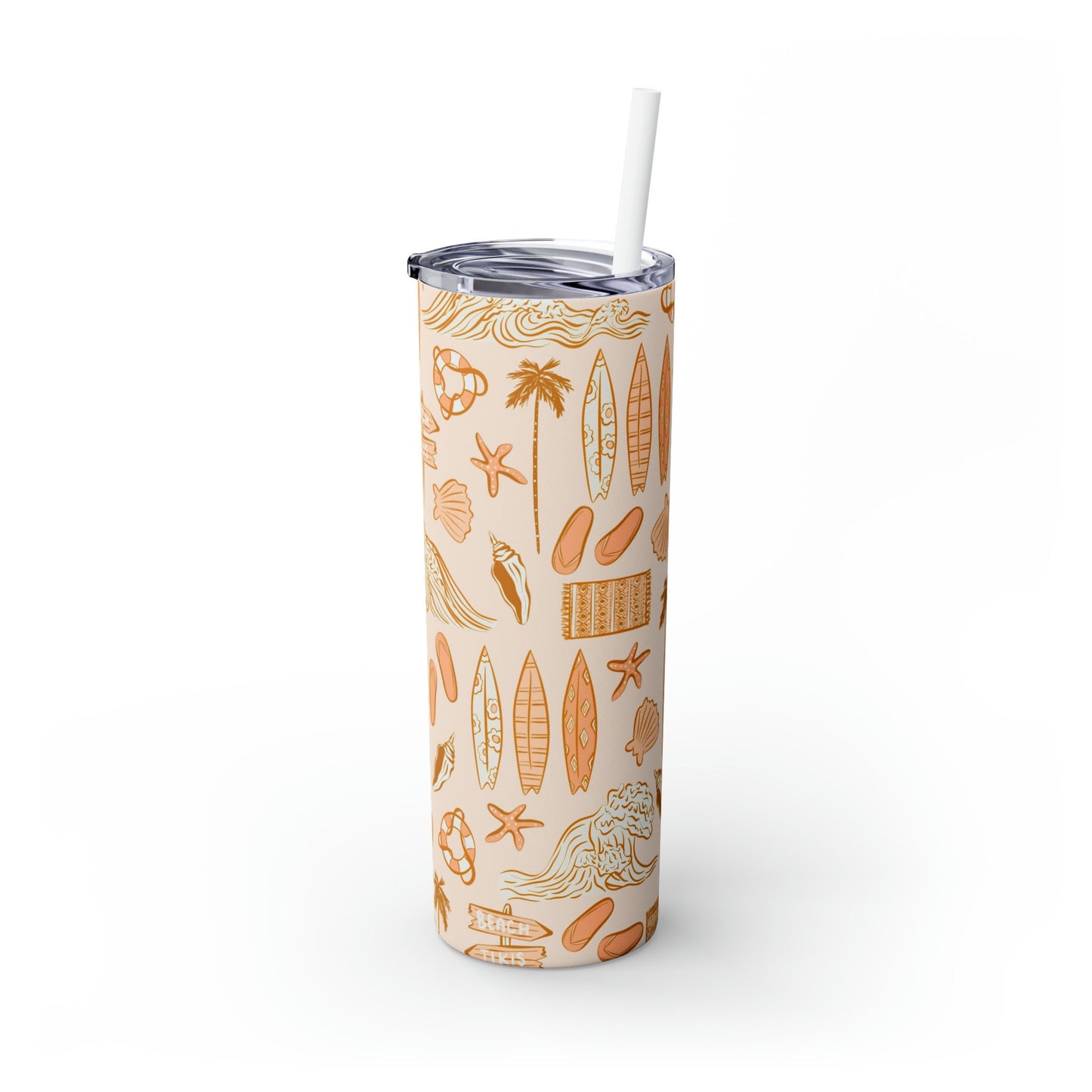 Tumbler Aloha Neutral Colors, Skinny Tumbler with Straw, 20oz , surf theme, Hot or cold drinks , tumbler with beach theme, starbucks cup