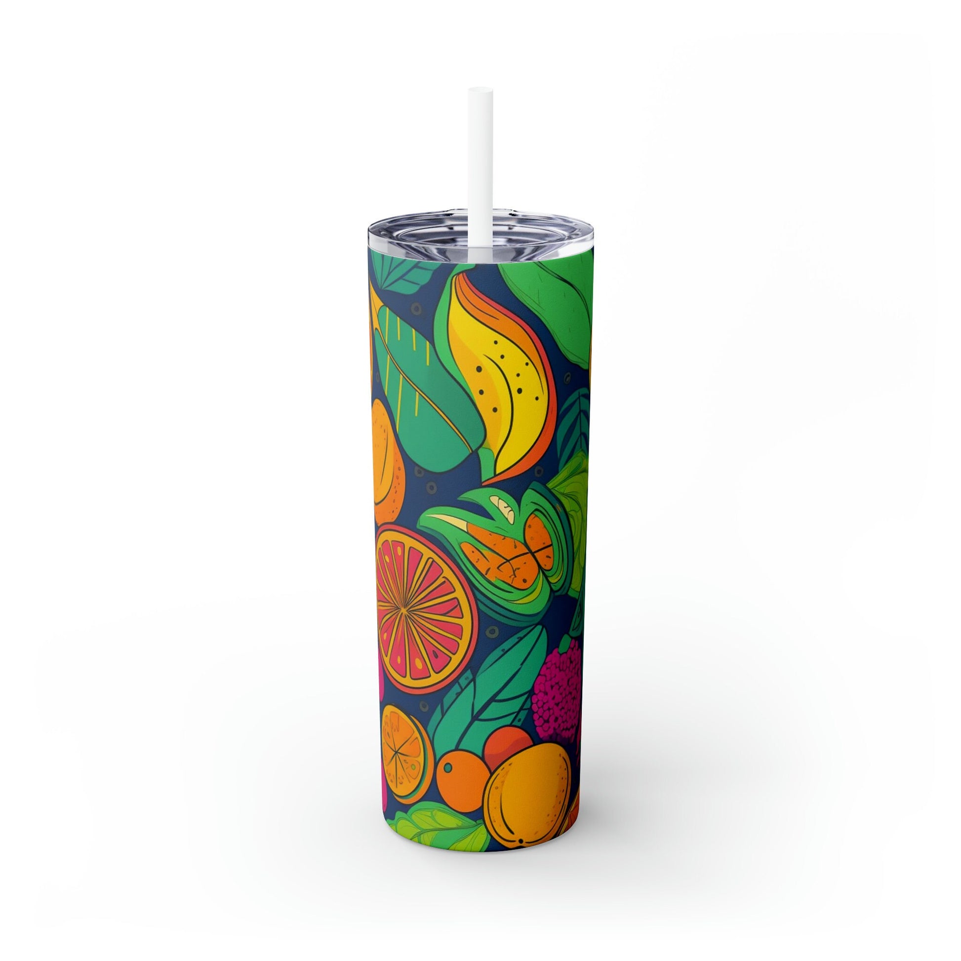 Tumbler Aloha Tropical fruit, Skinny Tumbler with Straw, 20oz tropical fruits, Hot or cold drink ware, stainless steel insulated tumbler