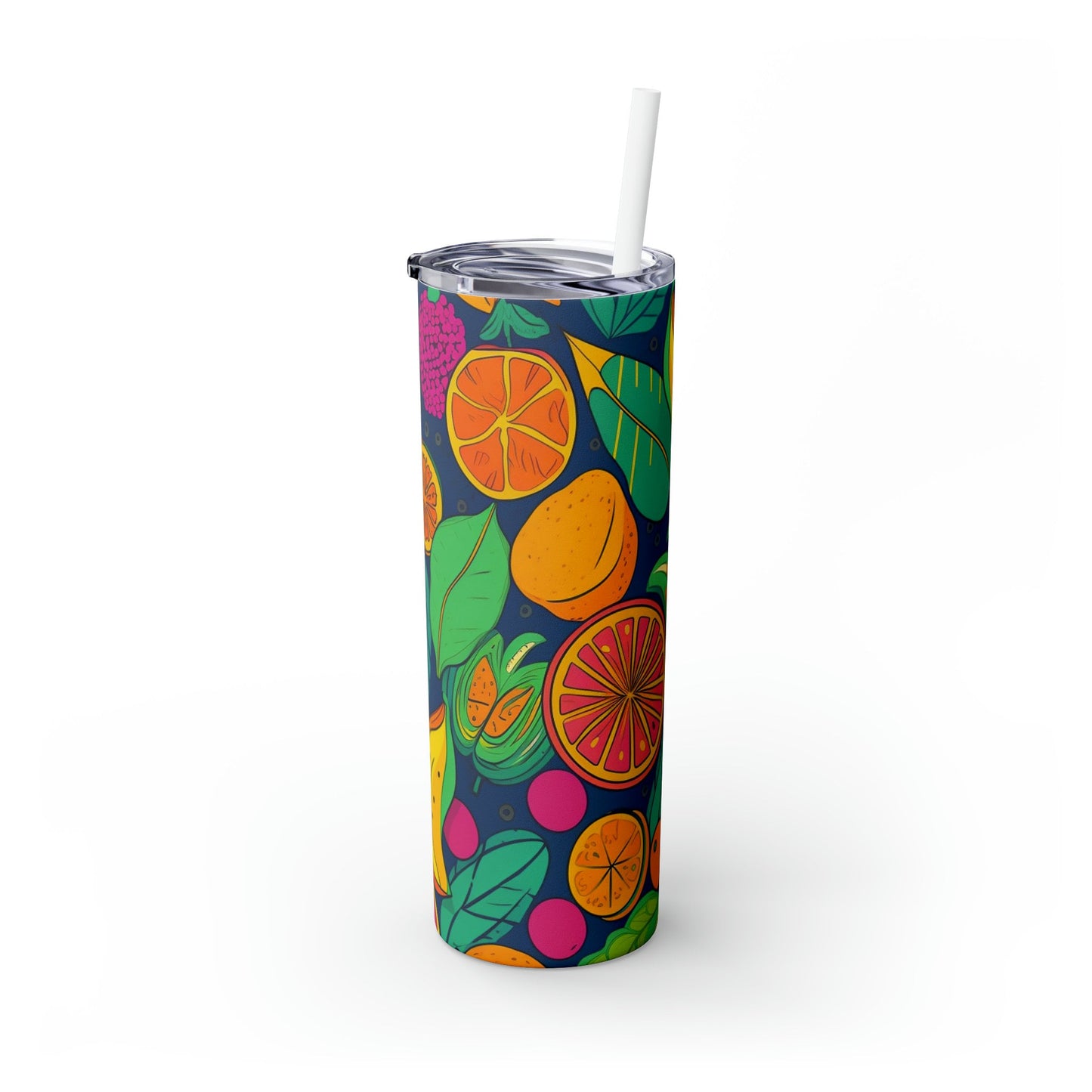 Tumbler Aloha Tropical fruit, Skinny Tumbler with Straw, 20oz tropical fruits, Hot or cold drink ware, stainless steel insulated tumbler