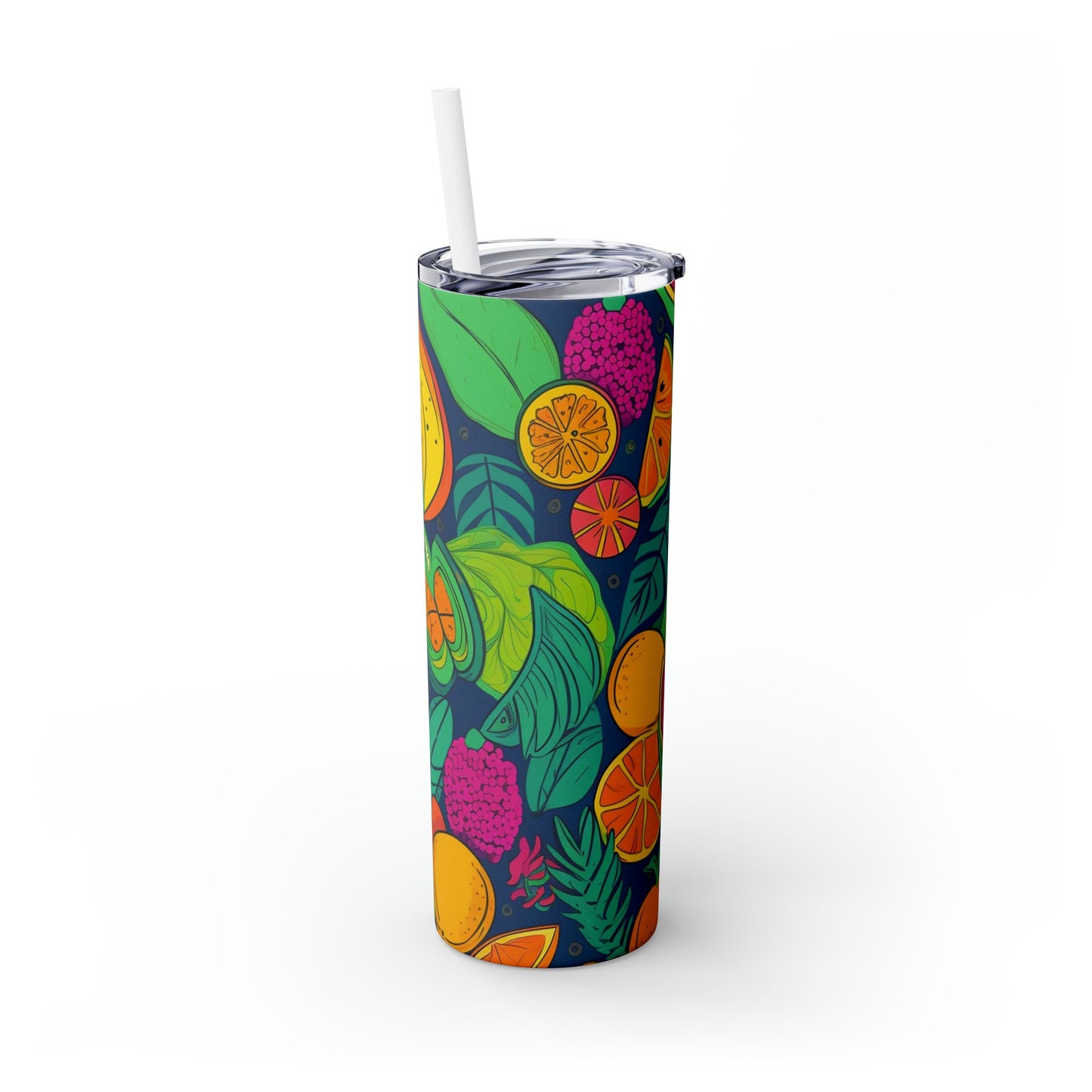 Tumbler Aloha Tropical fruit, Skinny Tumbler with Straw, 20oz tropical fruits, Hot or cold drink ware, stainless steel insulated tumbler