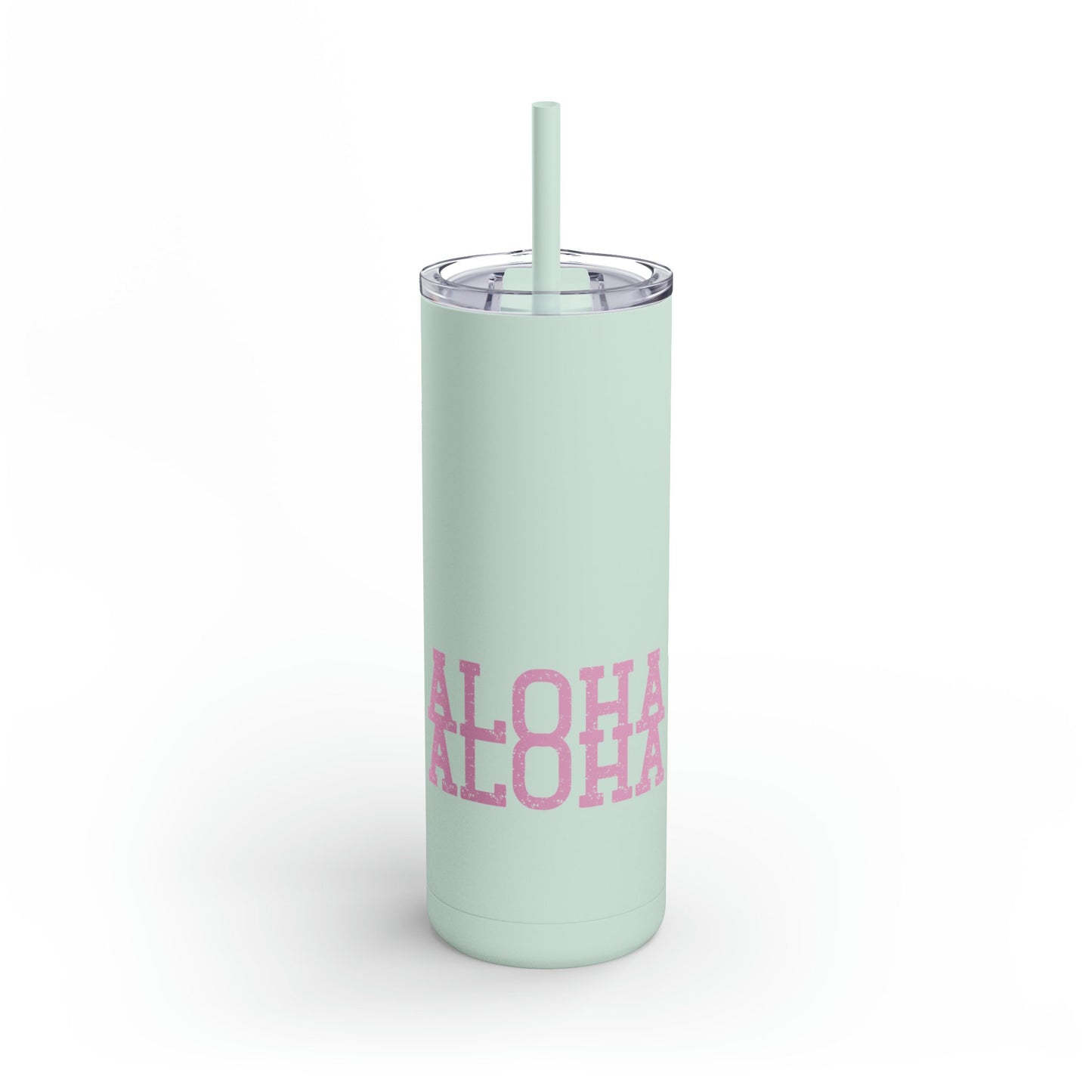 Aloha Skinny Matte Tumbler, 20oz tumbler, iced coffee cup tumbler, hawaii design green and pink, tumbler with straw