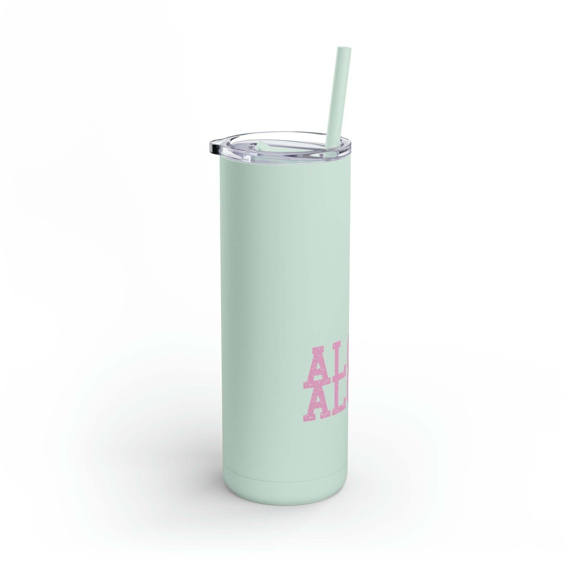 Aloha Skinny Matte Tumbler, 20oz tumbler, iced coffee cup tumbler, hawaii design green and pink, tumbler with straw