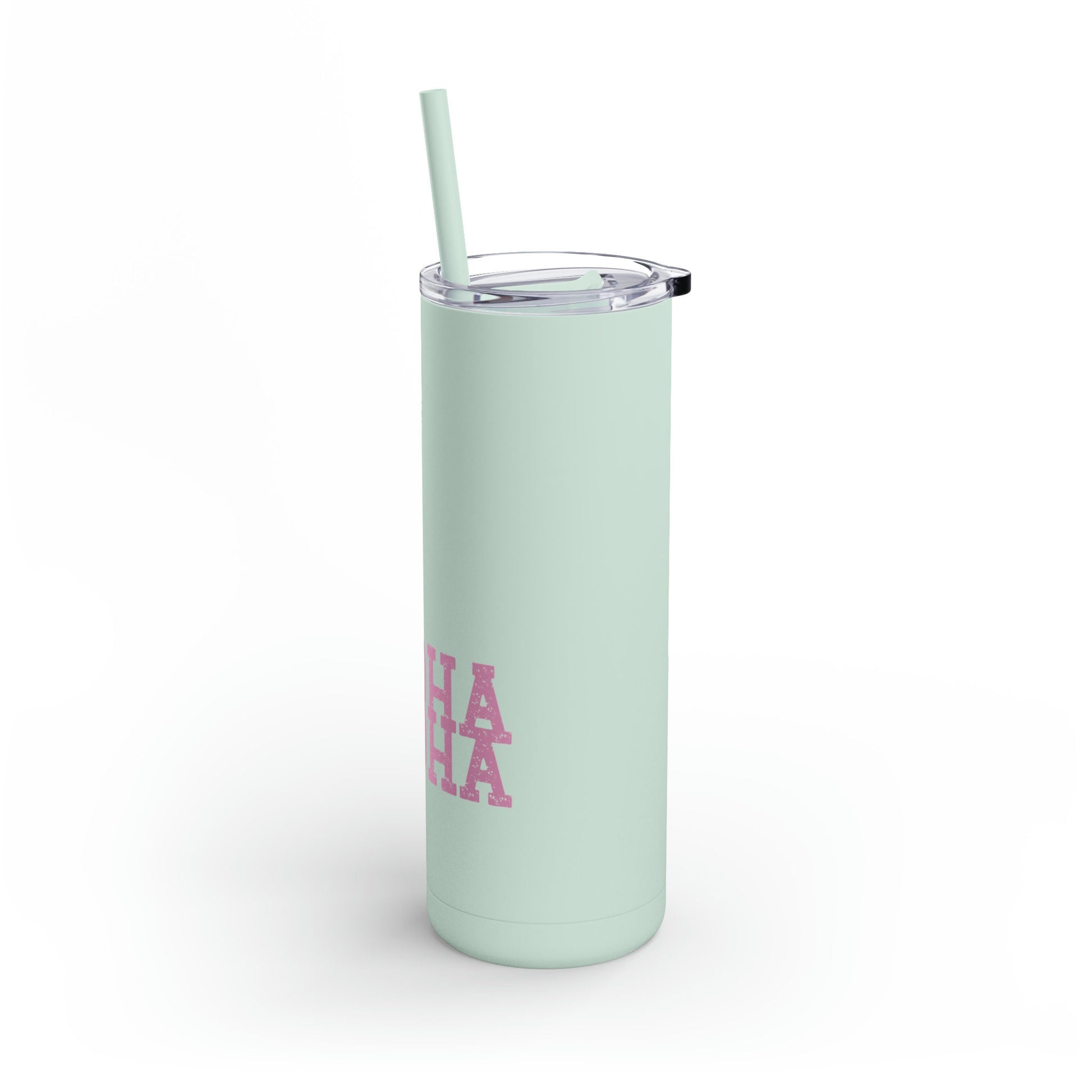 Aloha Skinny Matte Tumbler, 20oz tumbler, iced coffee cup tumbler, hawaii design green and pink, tumbler with straw