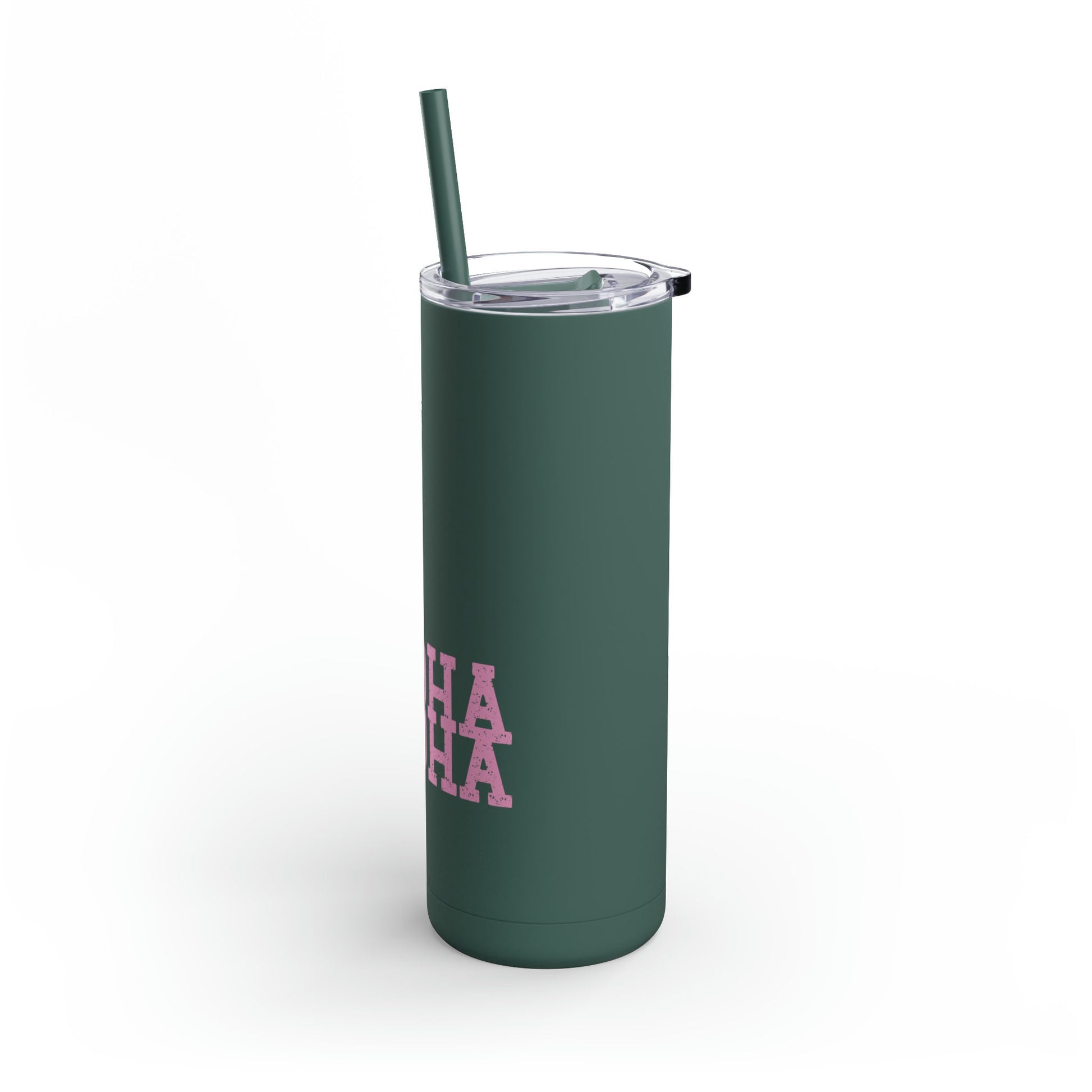 Aloha Skinny Matte Tumbler, 20oz tumbler, iced coffee cup tumbler, hawaii design green and pink, tumbler with straw