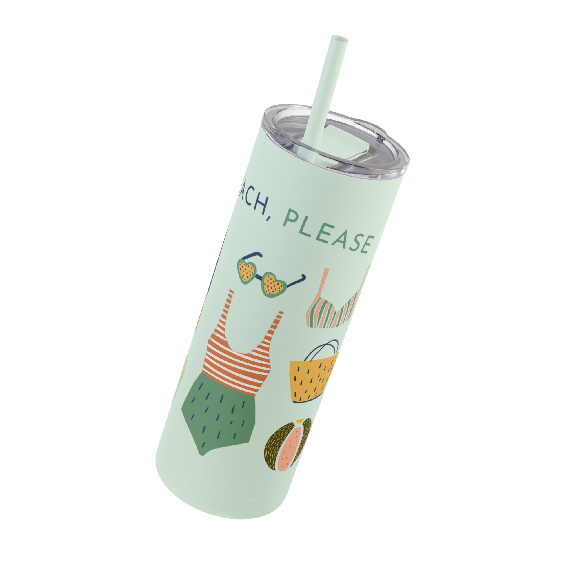 Beach, Please Coffee Tumbler, Skinny Matte Tumbler, 20oz Beach Please Coffee Tumbler, Vacation vibes green tumbler