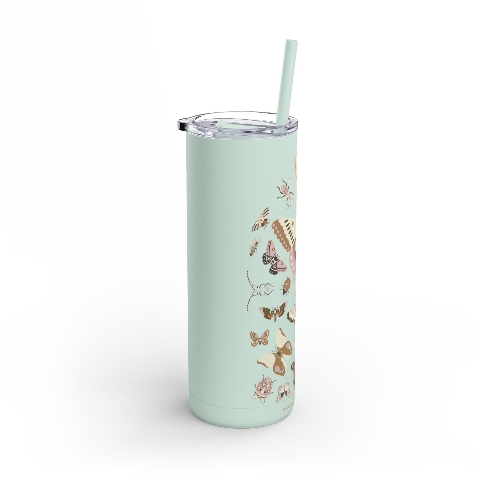 Boho Butterfly Skinny Matte Tumbler, 20oz iced coffee tumbler, camping mug, mockup tumbler, coffee mug enamel boho butterfly