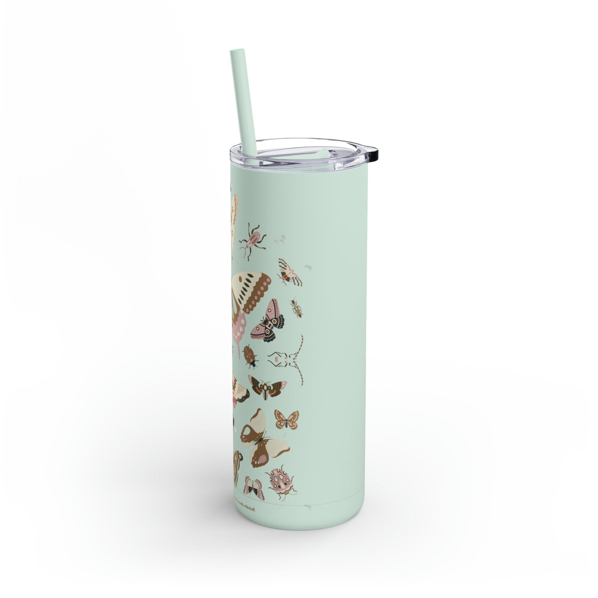 Boho Butterfly Skinny Matte Tumbler, 20oz iced coffee tumbler, camping mug, mockup tumbler, coffee mug enamel boho butterfly