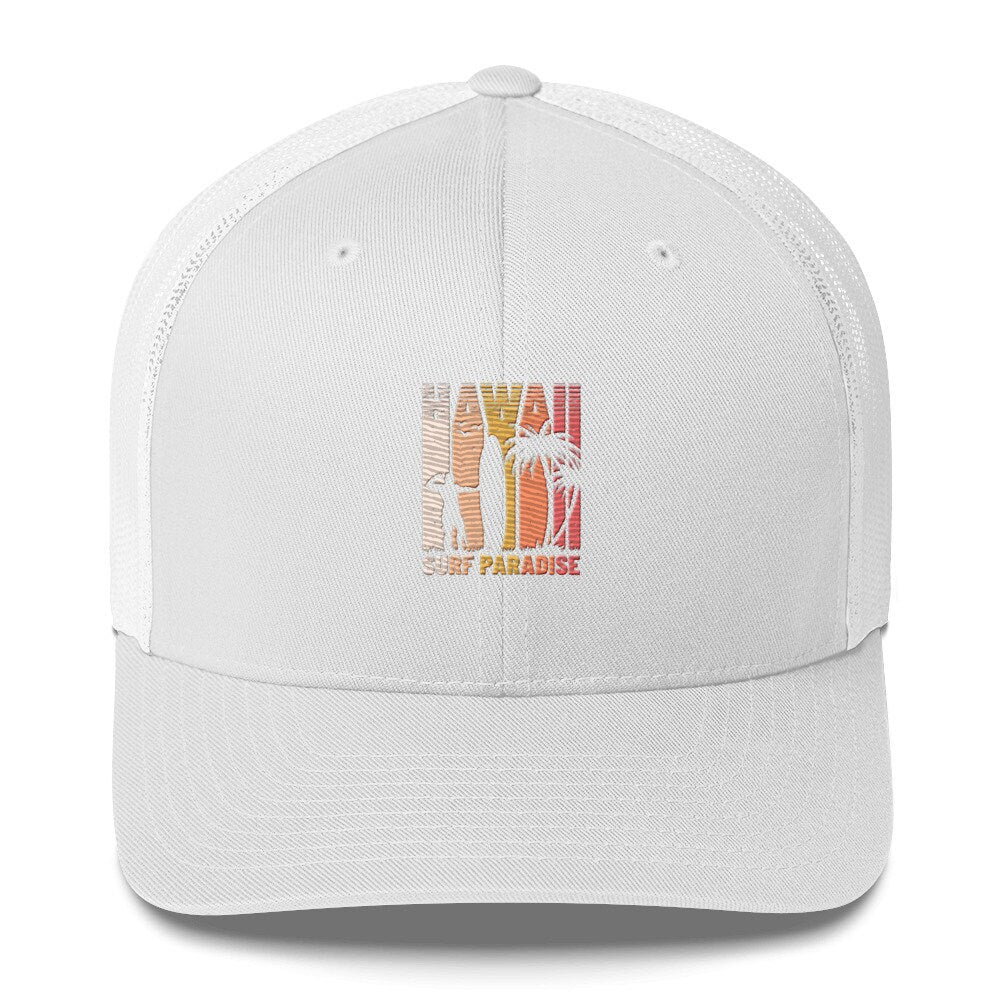 Hawaii Surf Trucker Cap, Surfer Hat, Baseball Hat Hawaii Surfer, White Trucker Hat for Him or Her