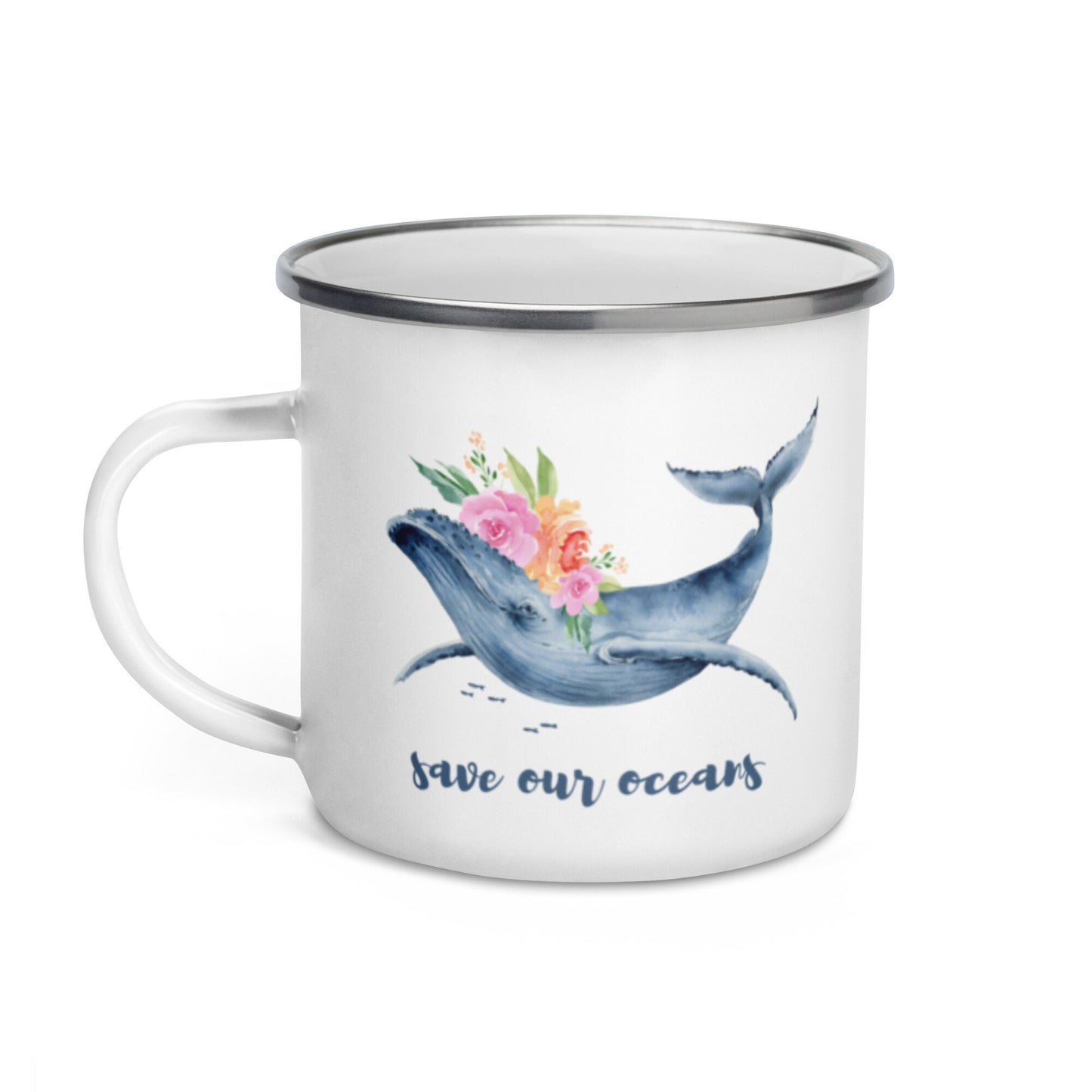 Blue Whale Enamel Mug, 12 oz Save Our Oceans Mug, Save the Whales Camping mug