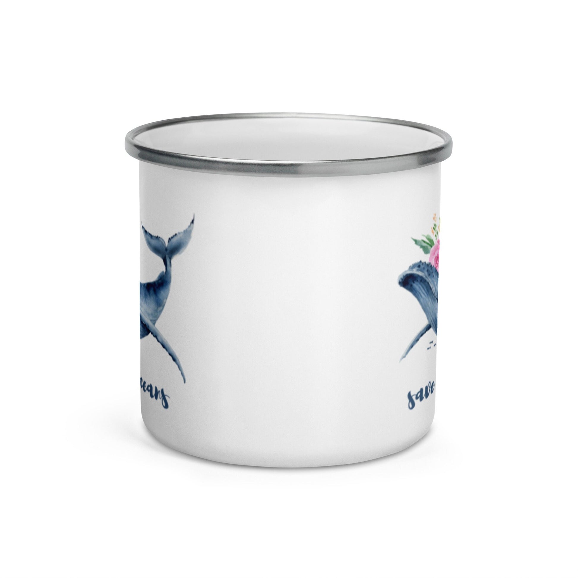 Blue Whale Enamel Mug, 12 oz Save Our Oceans Mug, Save the Whales Camping mug