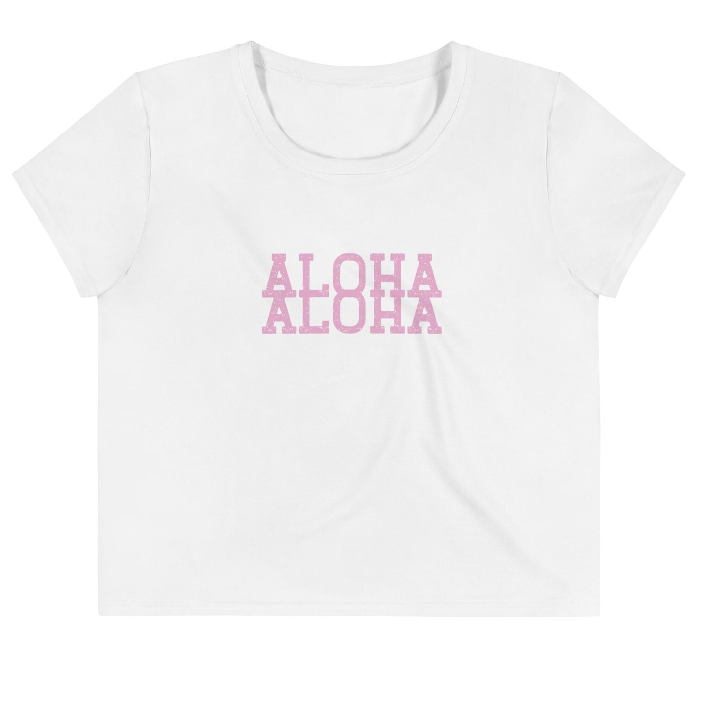 White Crop Tee Aloha, Vacation Shirt Tropical Vibes in White and Pink Crop Top,