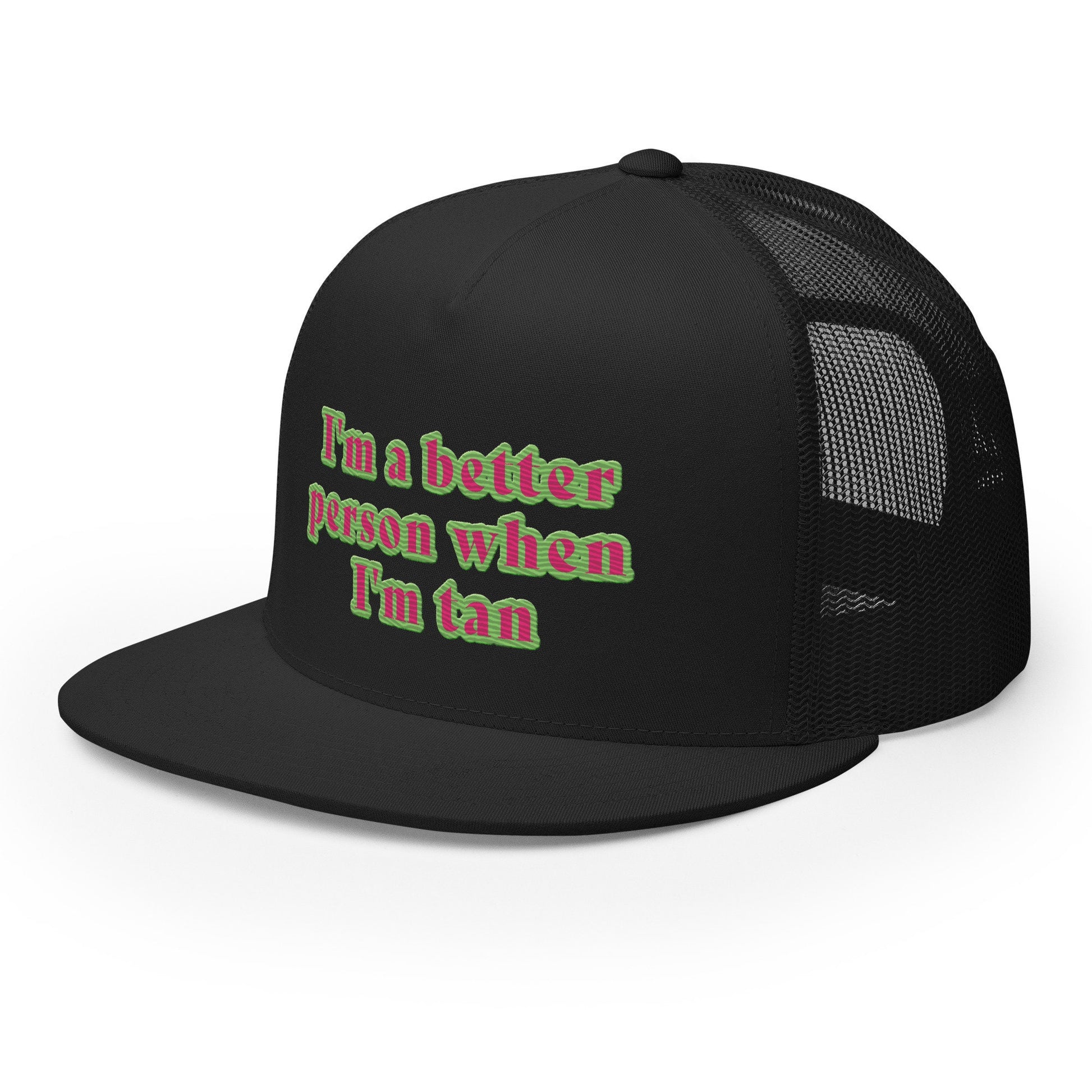 When I&#39;m Tan Trucker Black Hat, Fun Beach Trucker Hat, quotes for vacation hat