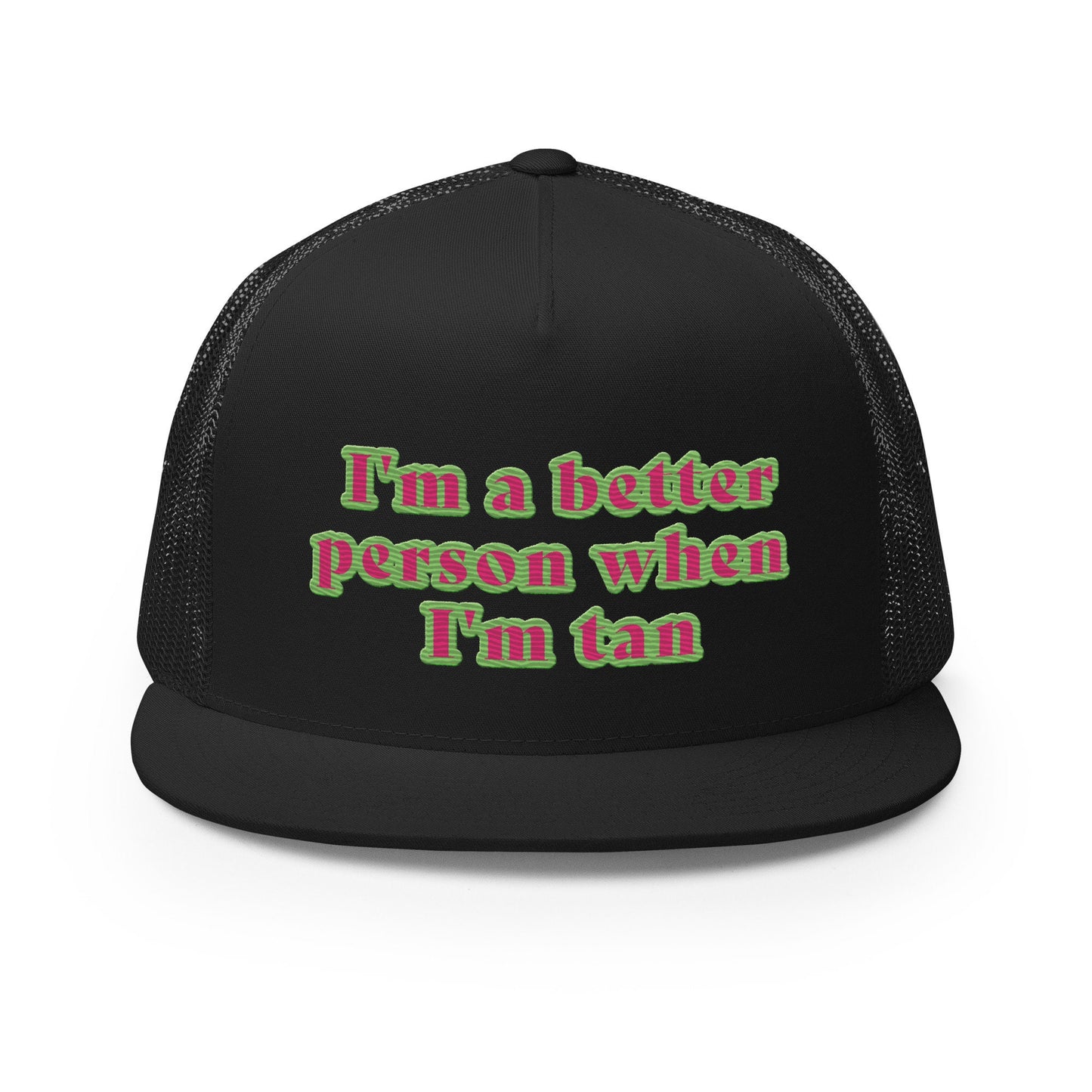 When I&#39;m Tan Trucker Black Hat, Fun Beach Trucker Hat, quotes for vacation hat