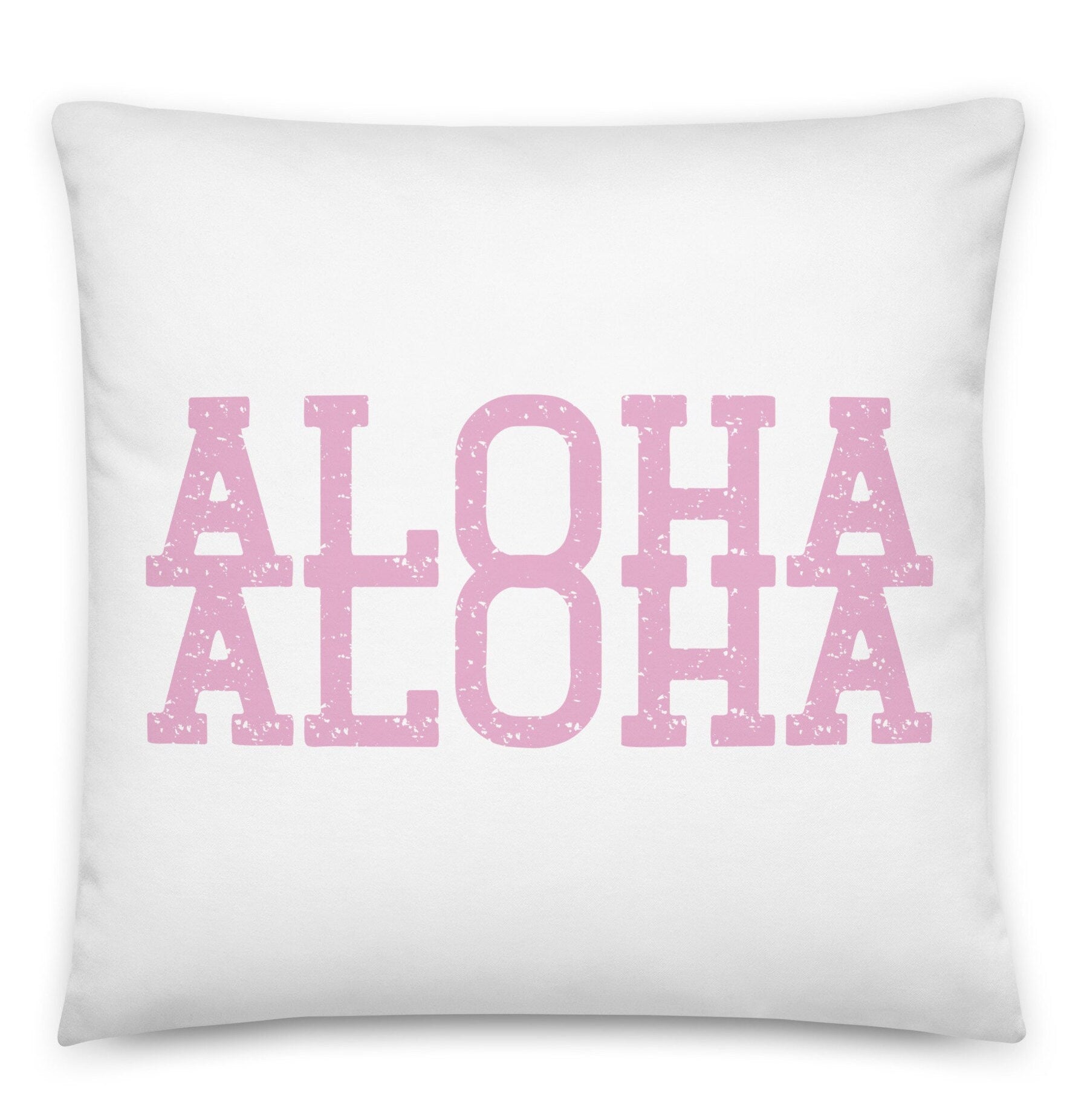 Aloha Throw Pillow Case and Insert, multiple sizes throw pillow, pink and white Hawaii island decor,