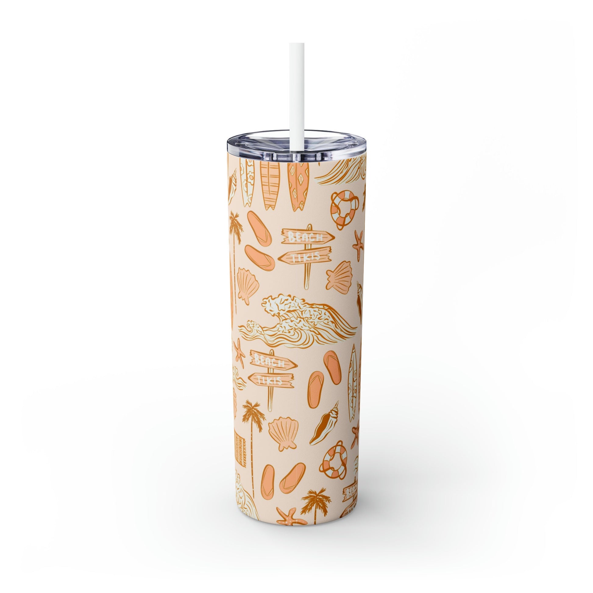 Tumbler Aloha Neutral Colors, Skinny Tumbler with Straw, 20oz , surf theme, Hot or cold drinks , tumbler with beach theme, starbucks cup