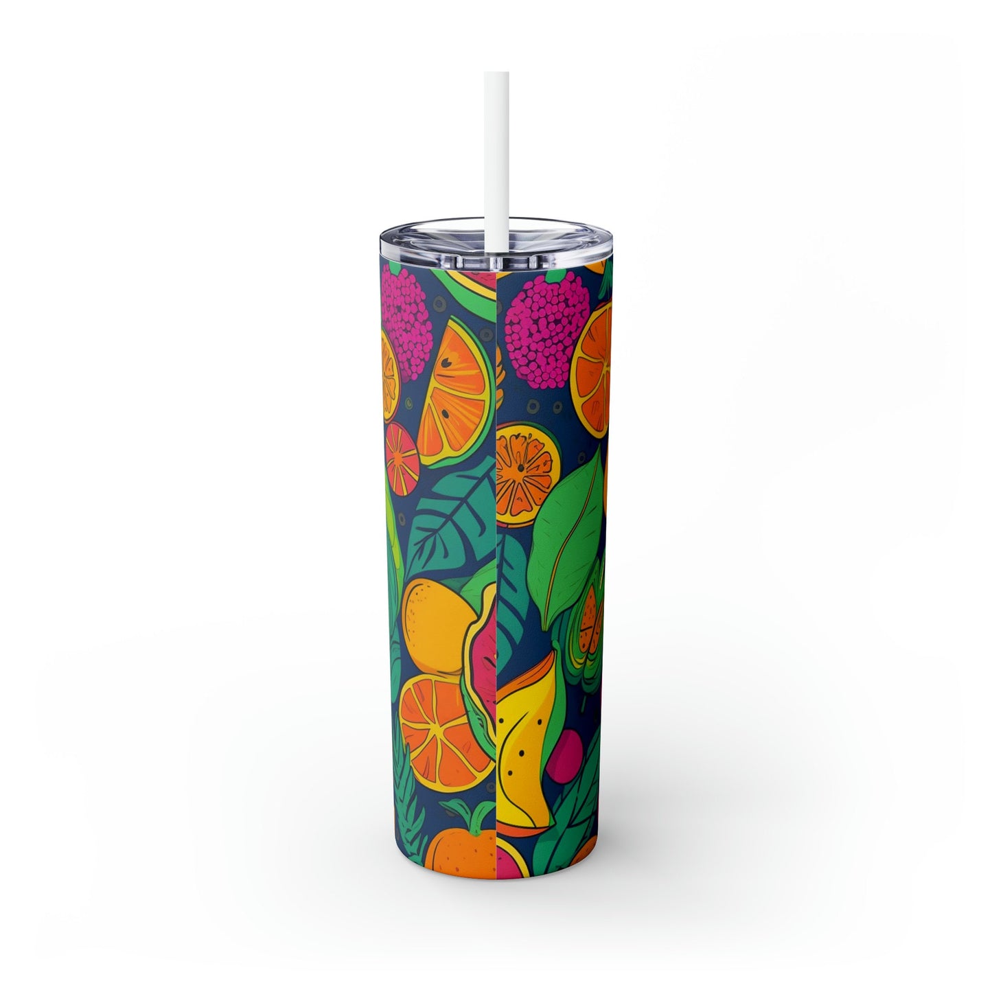 Tumbler Aloha Tropical fruit, Skinny Tumbler with Straw, 20oz tropical fruits, Hot or cold drink ware, stainless steel insulated tumbler