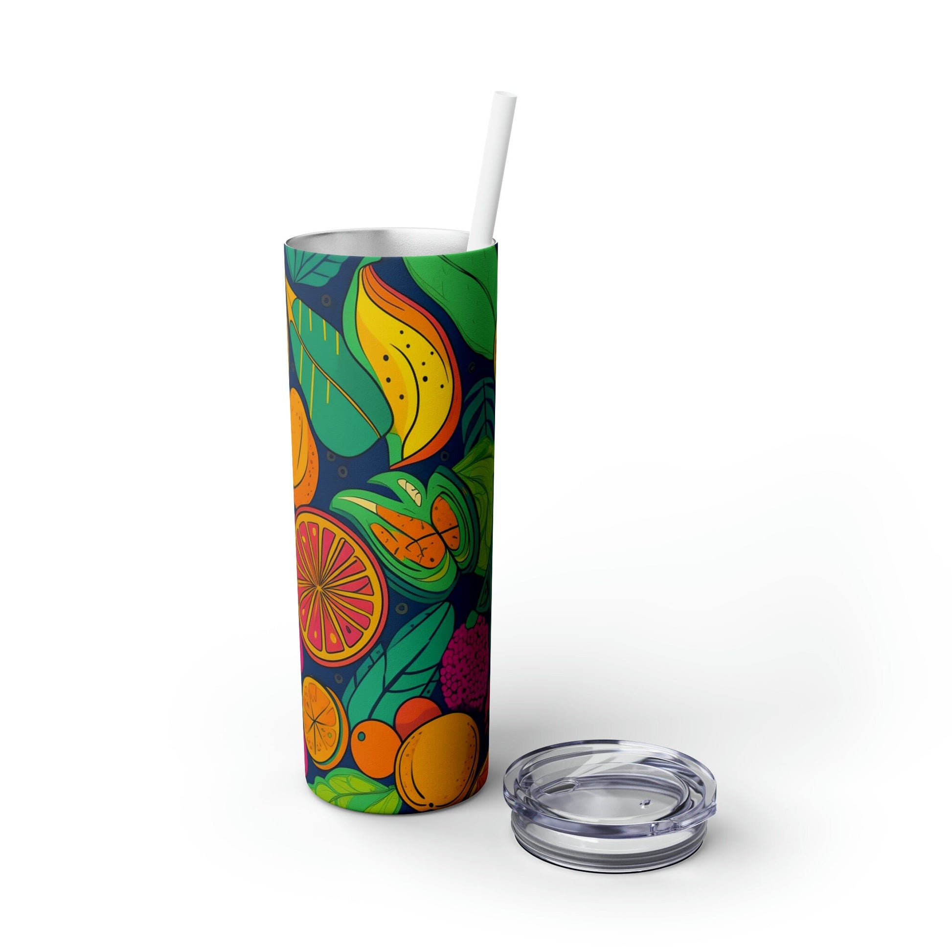 Tumbler Aloha Tropical fruit, Skinny Tumbler with Straw, 20oz tropical fruits, Hot or cold drink ware, stainless steel insulated tumbler