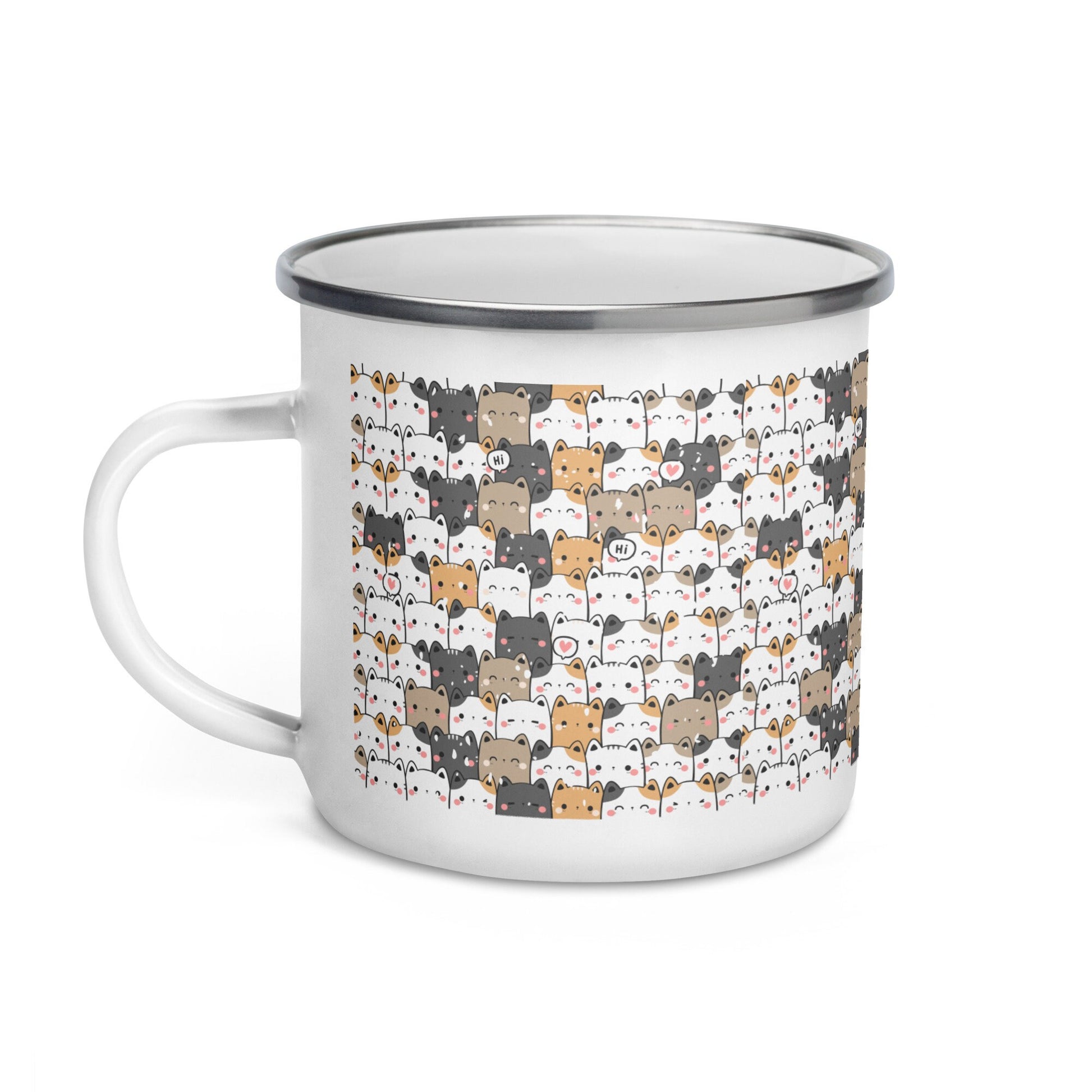 Cats Enamel Coffee Mug, 12 oz cute cats mug, cat mom coffee mug,