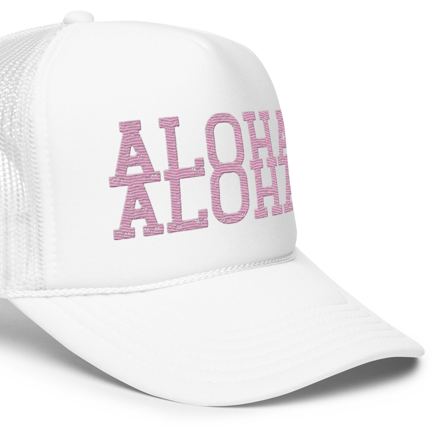 Aloha Foam Trucker Hat, Hawaii Surfer Style Hat, Trucker Pink Aloha Hat, White Baseball Hat