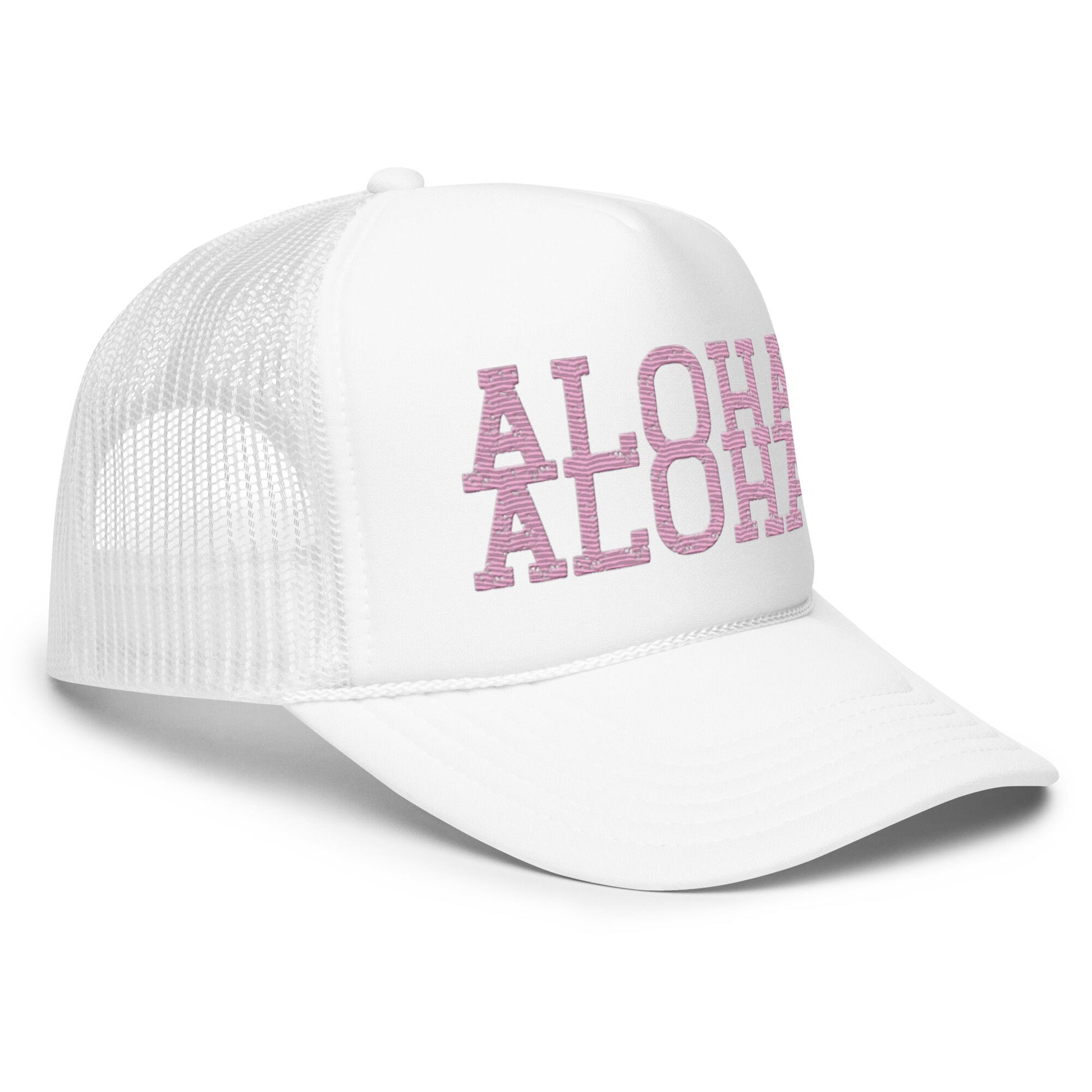 Aloha Foam Trucker Hat, Hawaii Surfer Style Hat, Trucker Pink Aloha Hat, White Baseball Hat